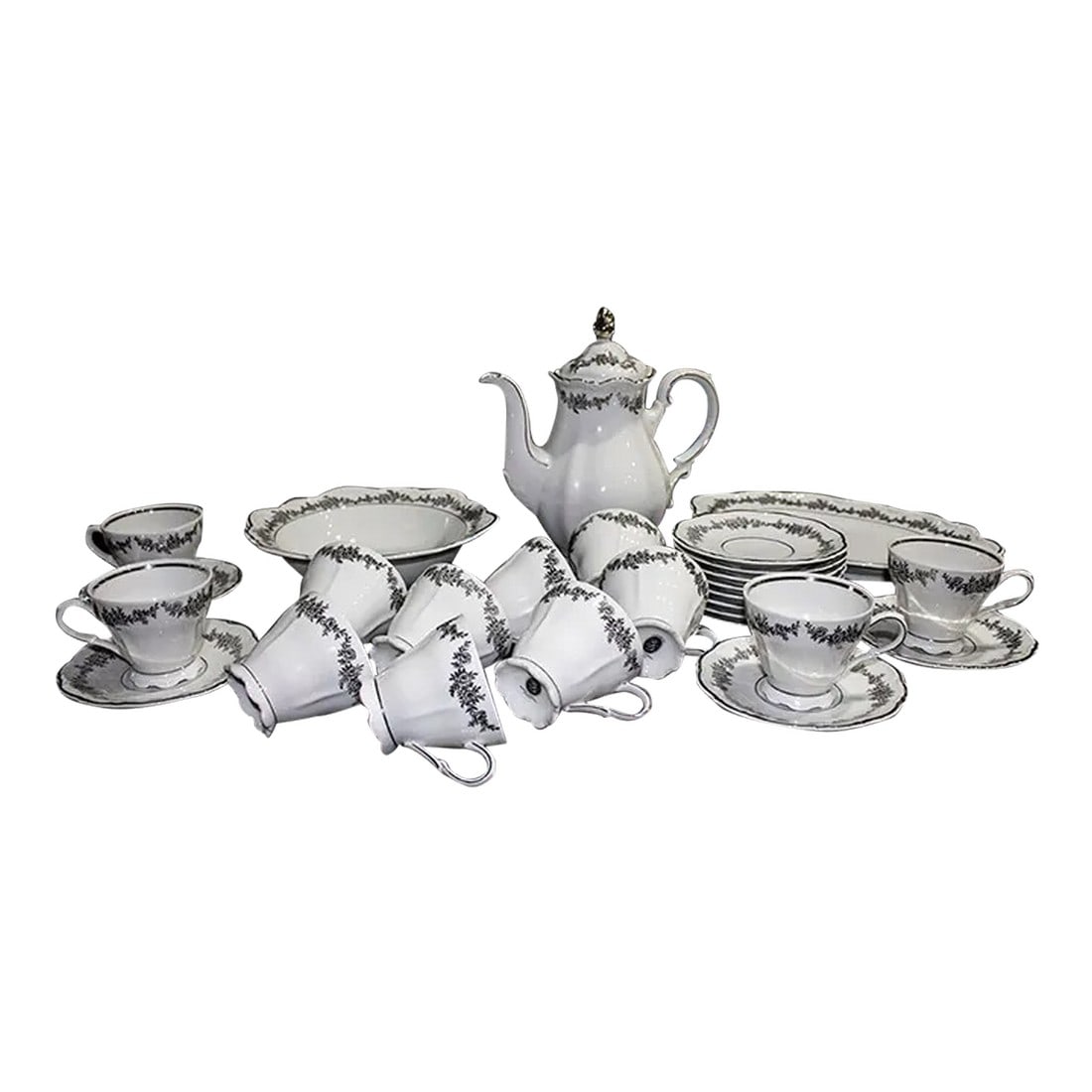 Bouquet Classique by Bkj Fine China Coffee Service - 27 Pieces: 27 piece set of BKJ fine china in the Bouquet Classique pattern crafted in Germany/Bavaria. Coffee service for 12 plus serving pieces. This set does not appear to have been used and is in new