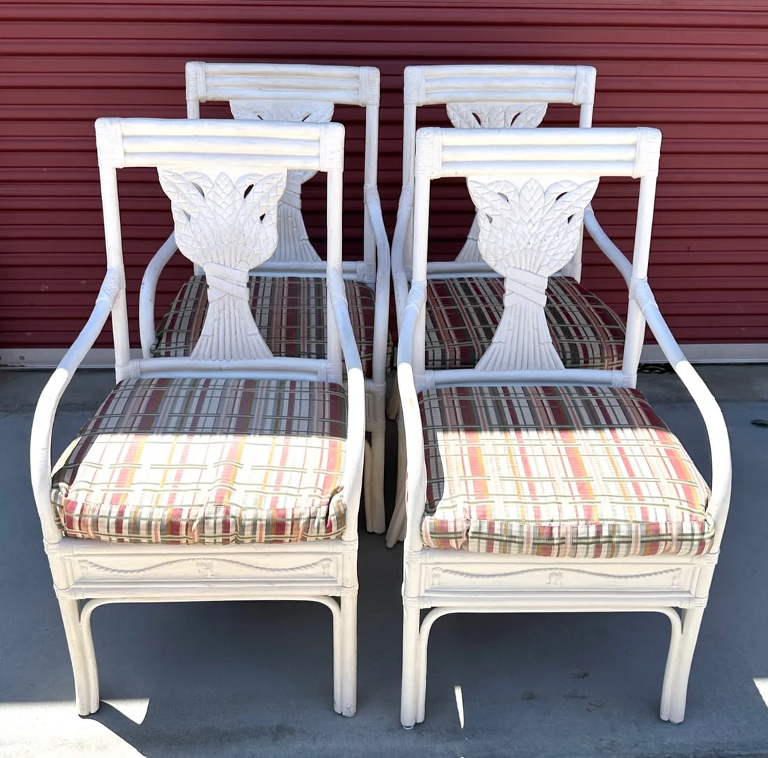 Vintage Bamboo Bentwood Rattan Wheat Back Dining Armchairs - Set of 4 - 2