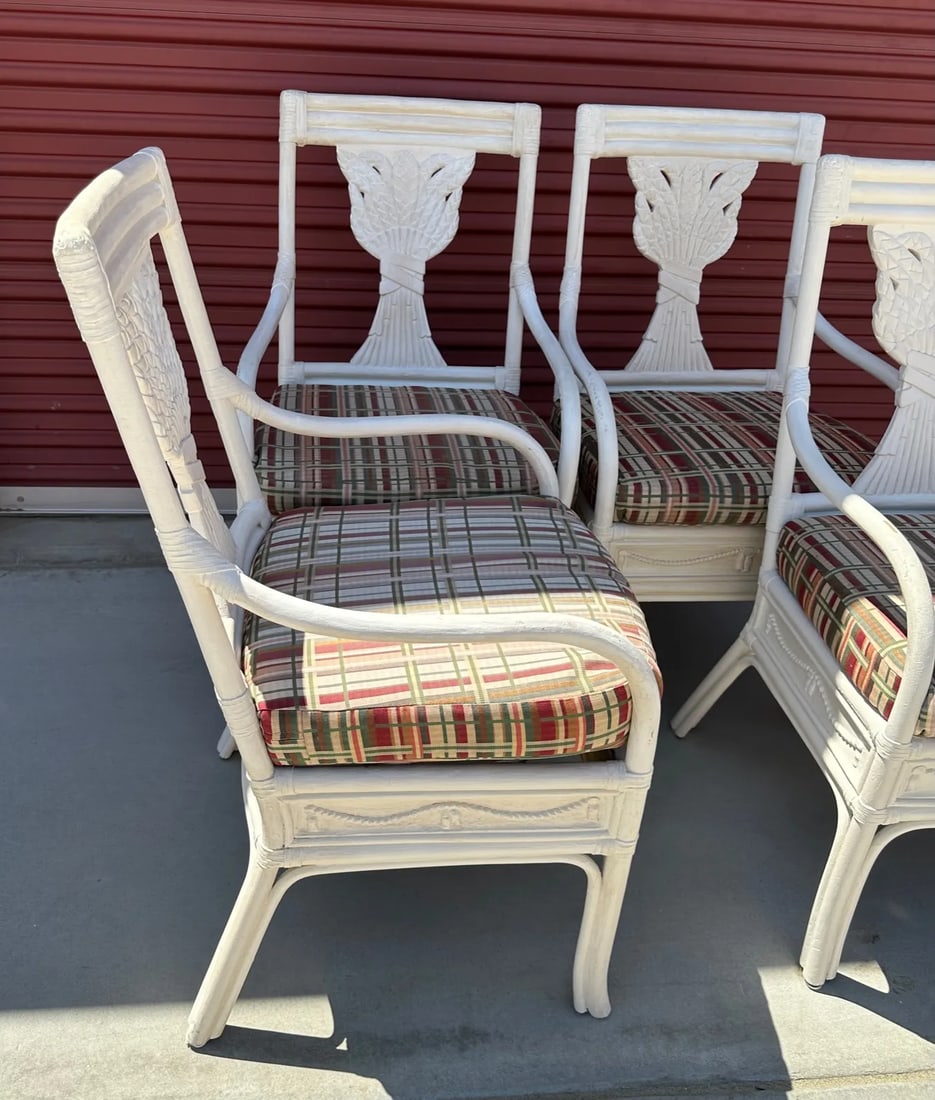 Vintage Bamboo Bentwood Rattan Wheat Back Dining Armchairs - Set of 4 - 4