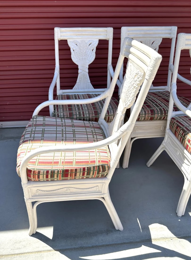 Vintage Bamboo Bentwood Rattan Wheat Back Dining Armchairs - Set of 4 - 5