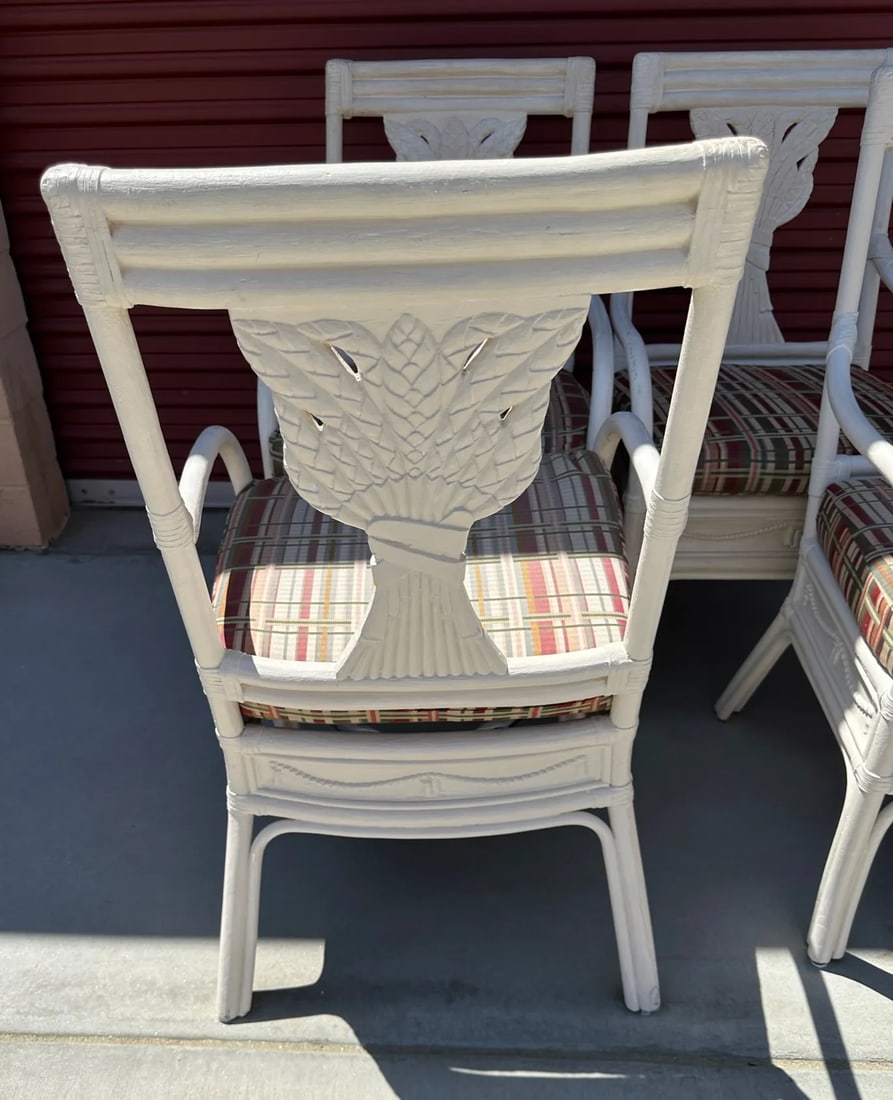 Vintage Bamboo Bentwood Rattan Wheat Back Dining Armchairs - Set of 4 - 6
