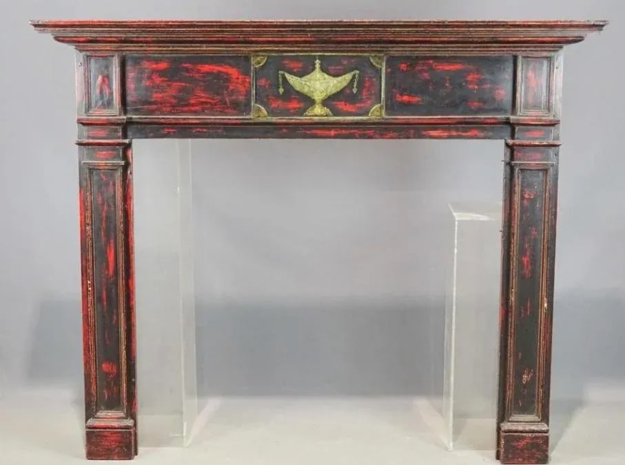 Antique 19th Century Painted Neoclassical Greek Revival Fireplace Mantel - 5