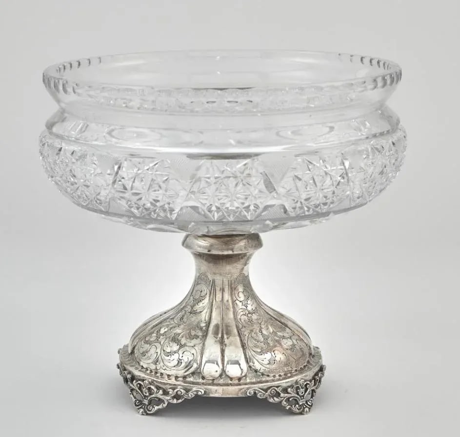 Antique Italian 800 Silver and Cut Glass Centerpiece Bowl Solid - 2
