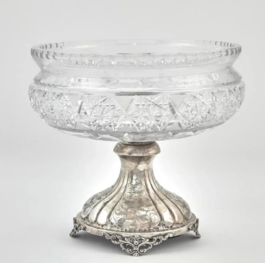 Antique Italian 800 Silver and Cut Glass Centerpiece Bowl Solid - 4