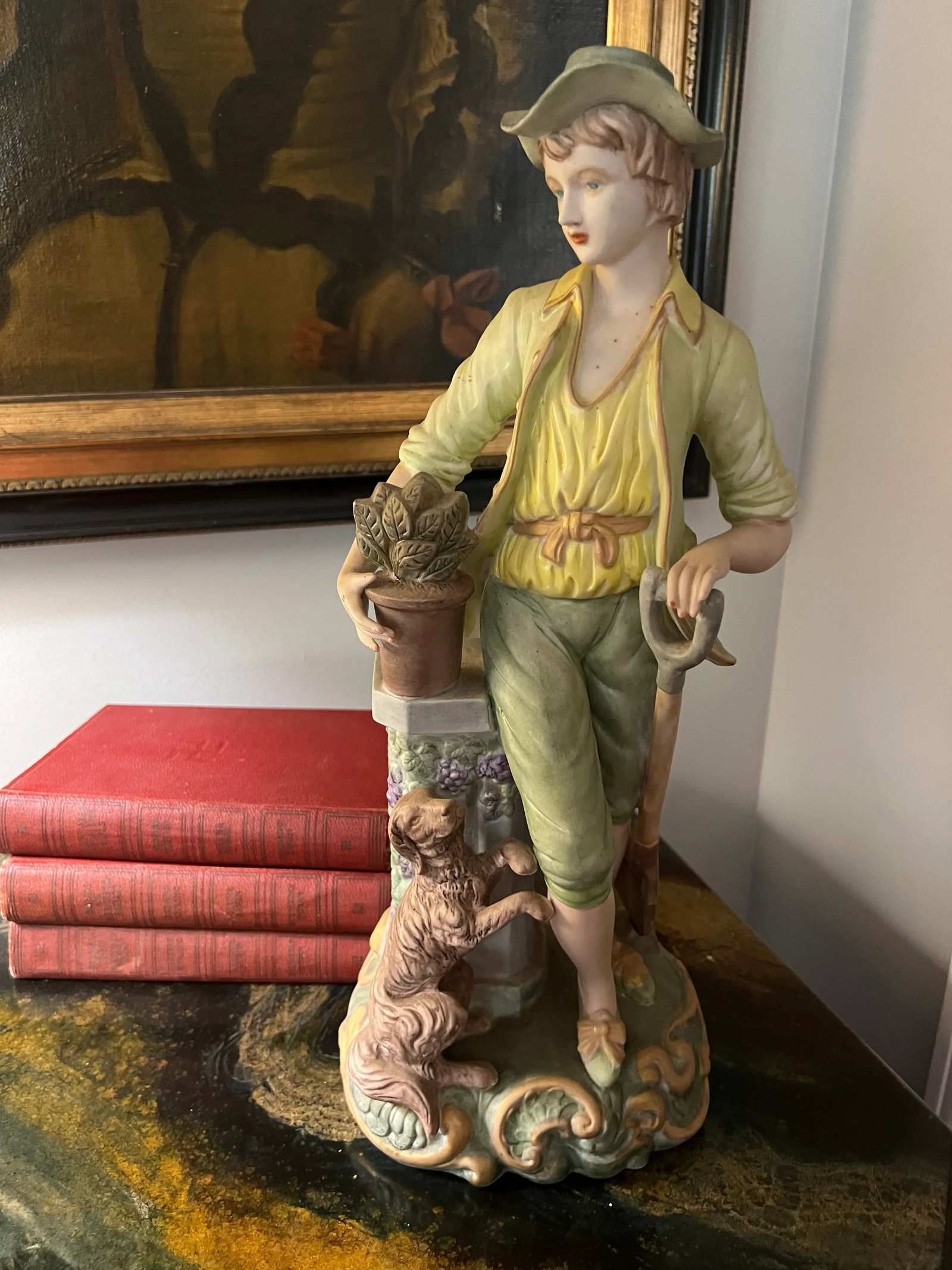 Vintage Porcelain Statue of Boy and Dog a Tall Piece - 2