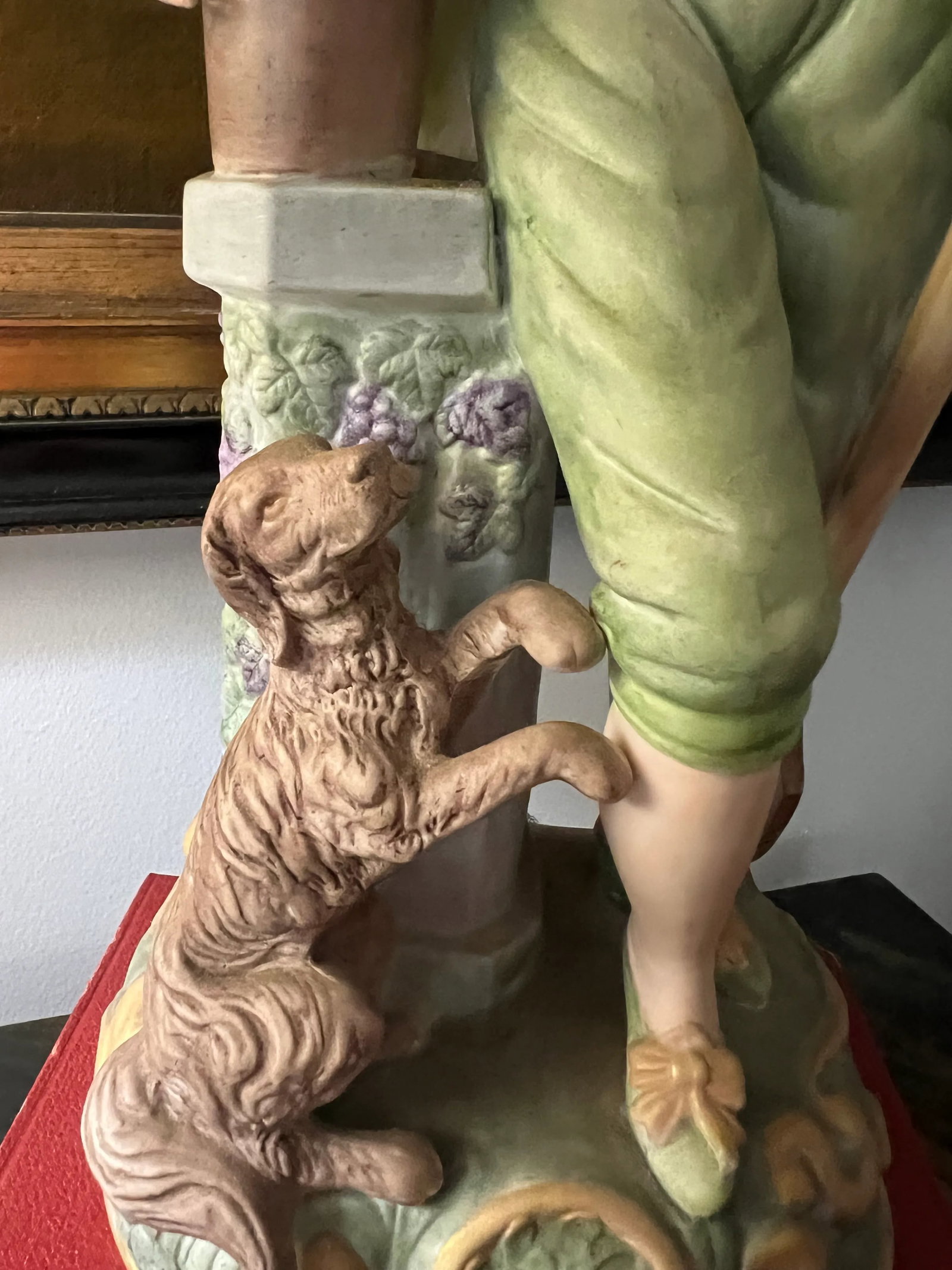 Vintage Porcelain Statue of Boy and Dog a Tall Piece - 7