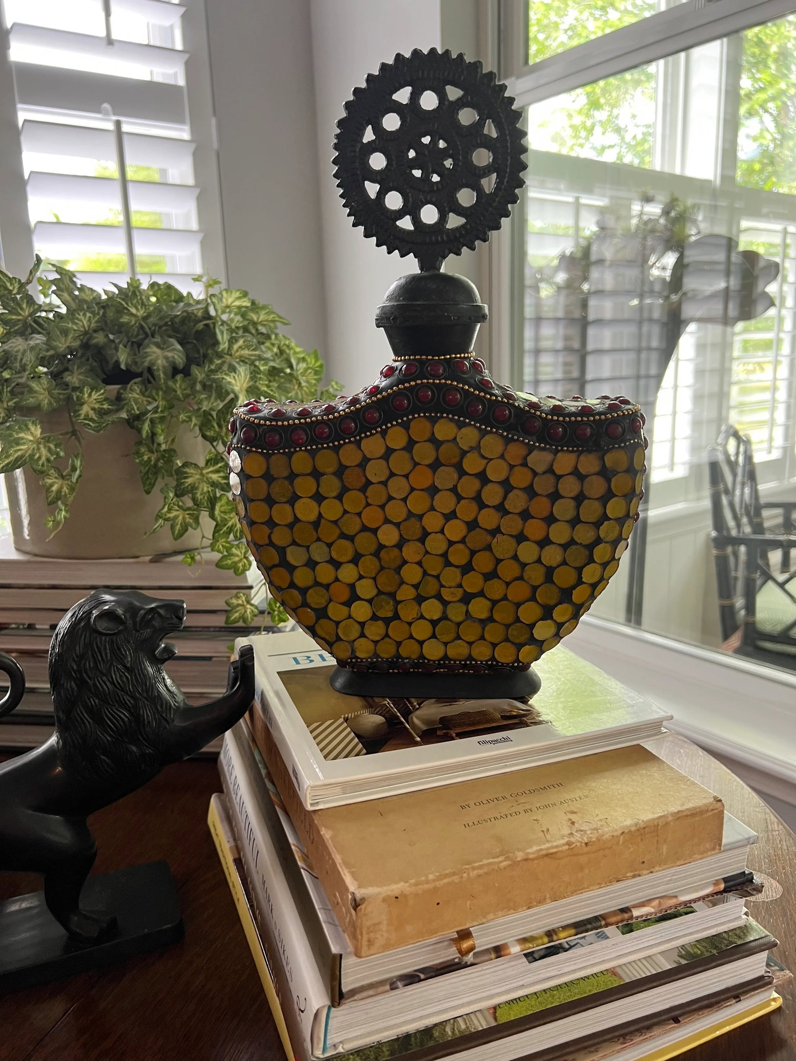 Vintage Mosaic Bottle With Decorative Topper - 2