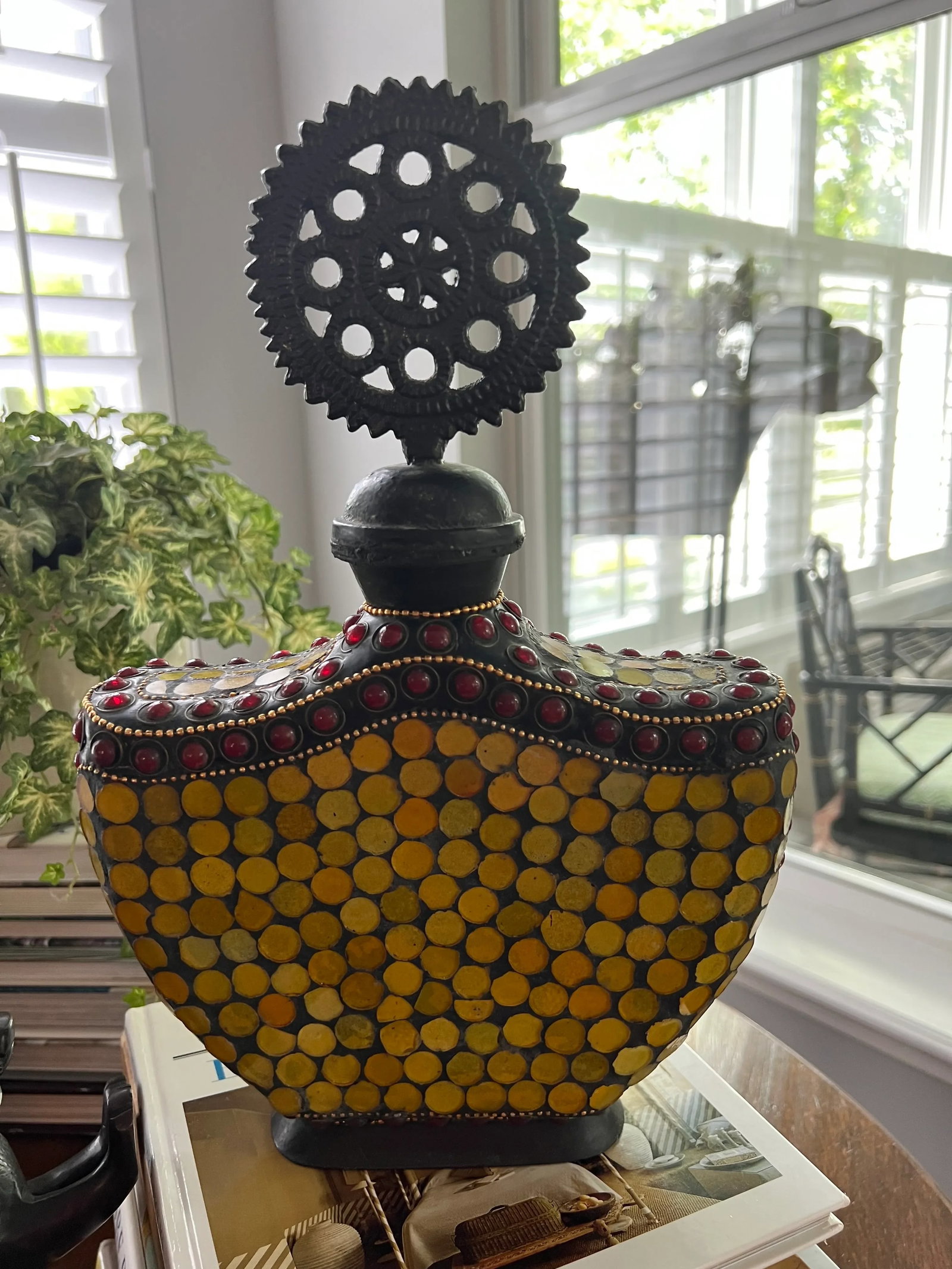 Vintage Mosaic Bottle With Decorative Topper - 3