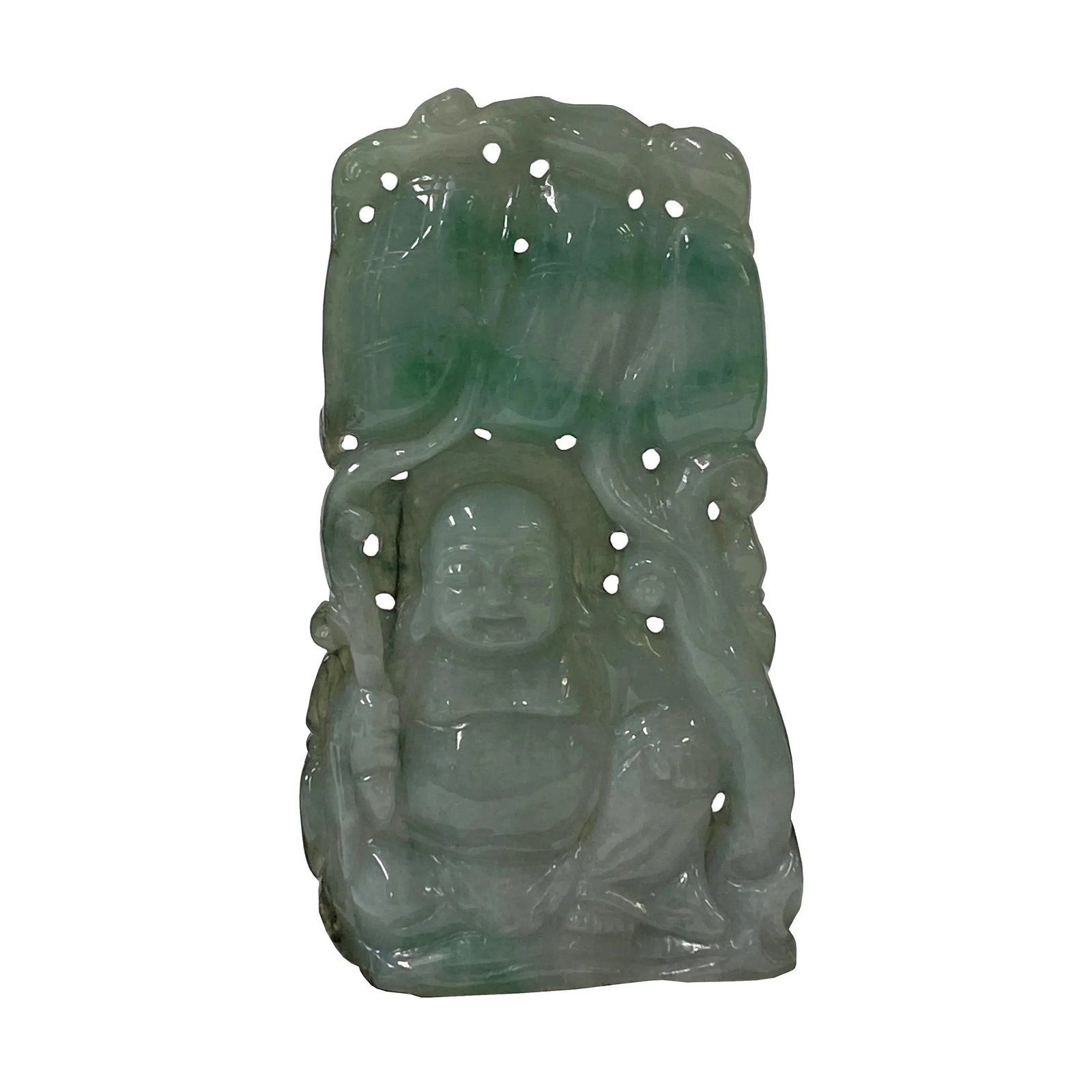 Chinese Jade Carved Happy Buddha Ornament Display - 2