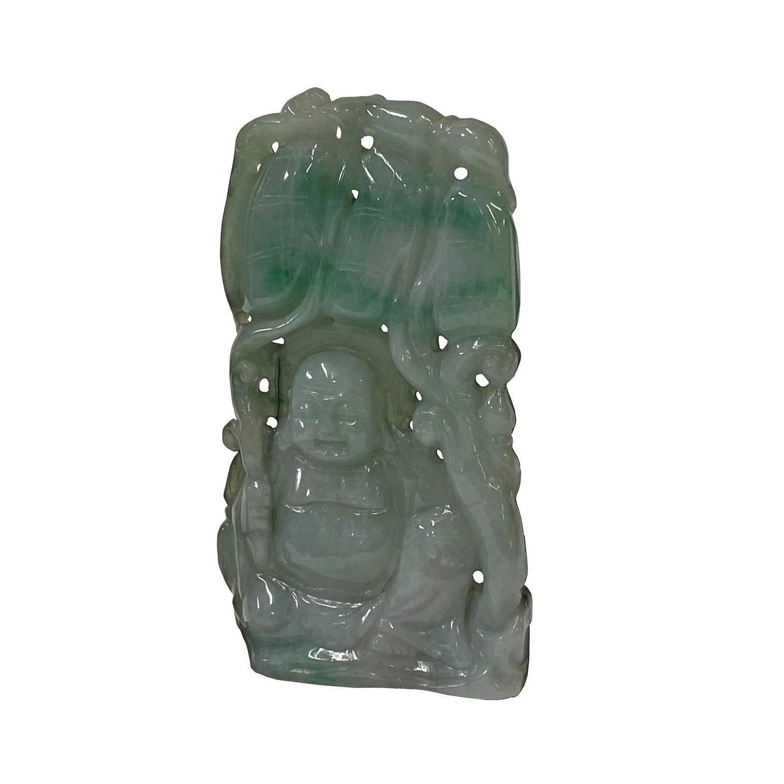 Chinese Jade Carved Happy Buddha Ornament Display - 3