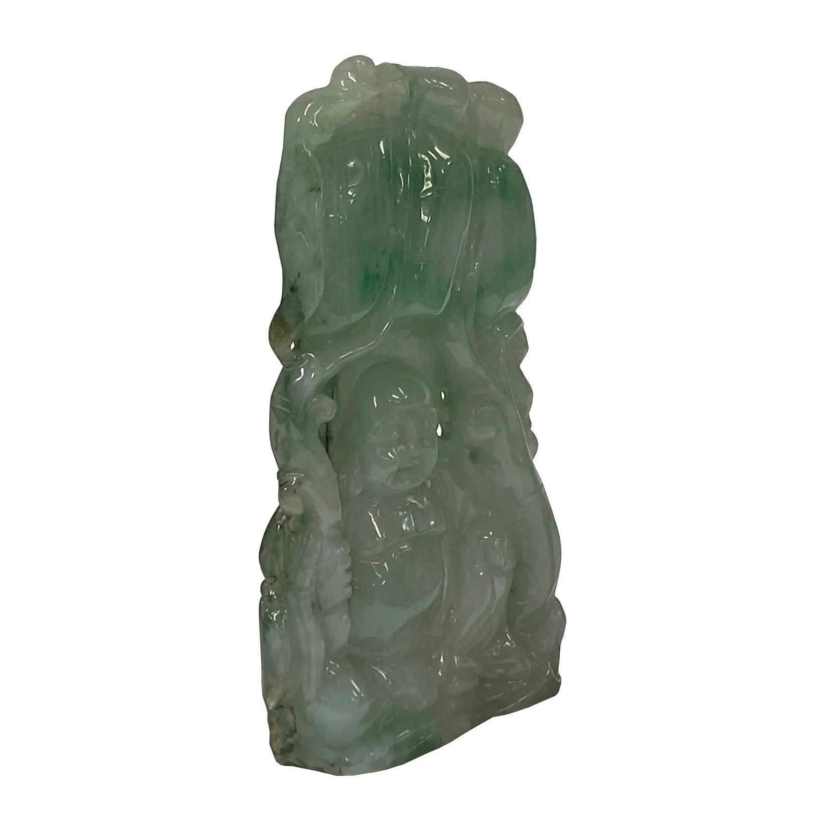 Chinese Jade Carved Happy Buddha Ornament Display - 4