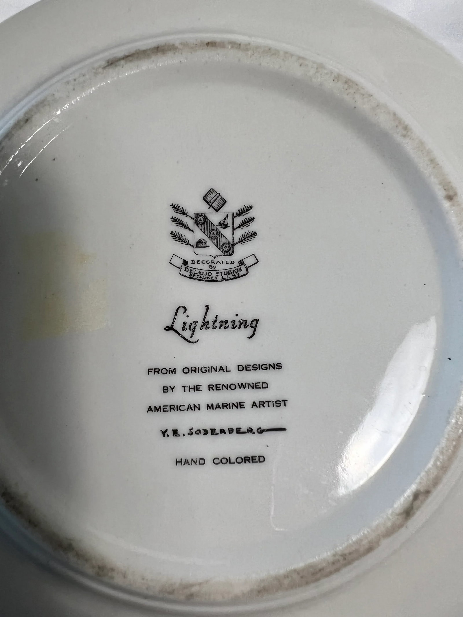 Vintage Delano Studios Trinket Tray Sailboat Lightning by Y E Soderberg - 3