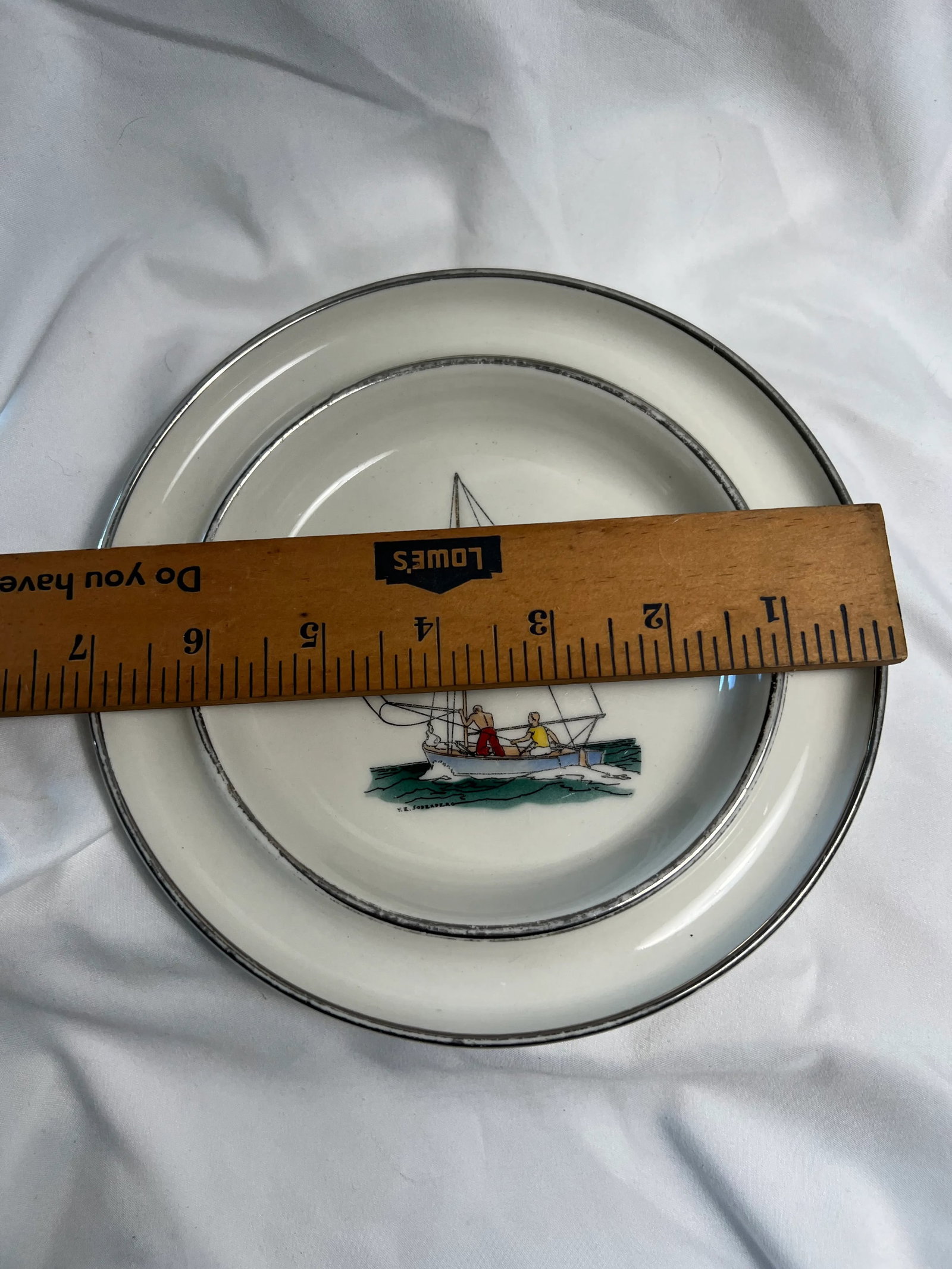 Vintage Delano Studios Trinket Tray Sailboat Lightning by Y E Soderberg - 4