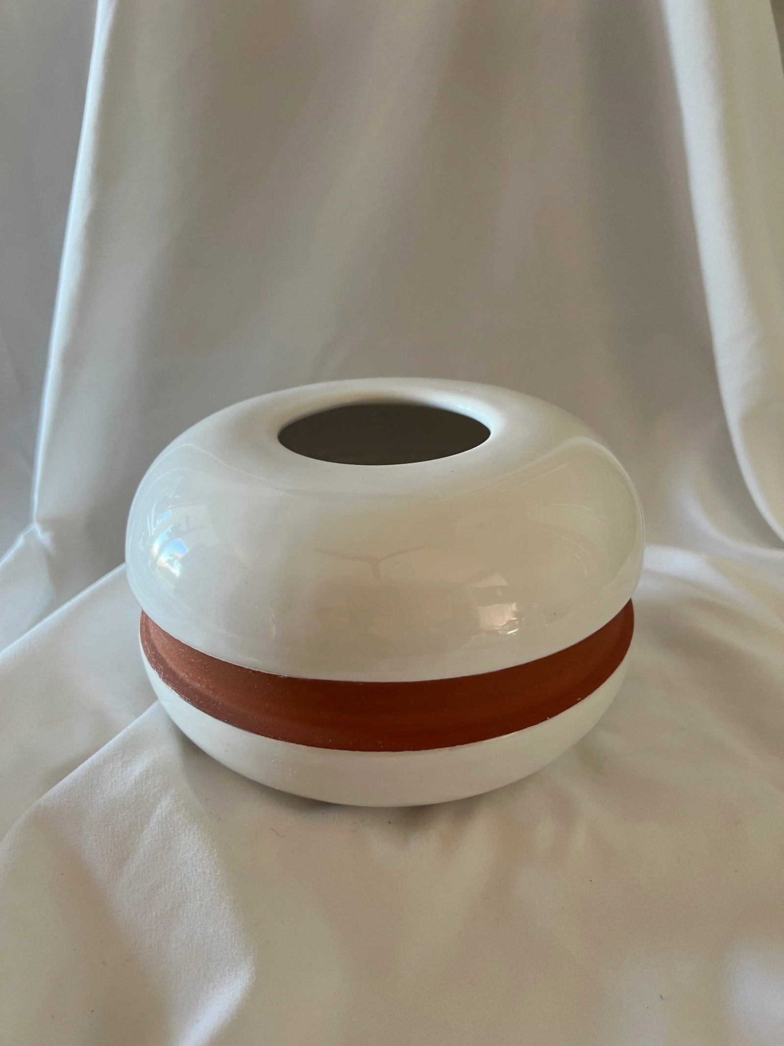 Mid Century Modern White Round Vase Made in Portugal - 7
