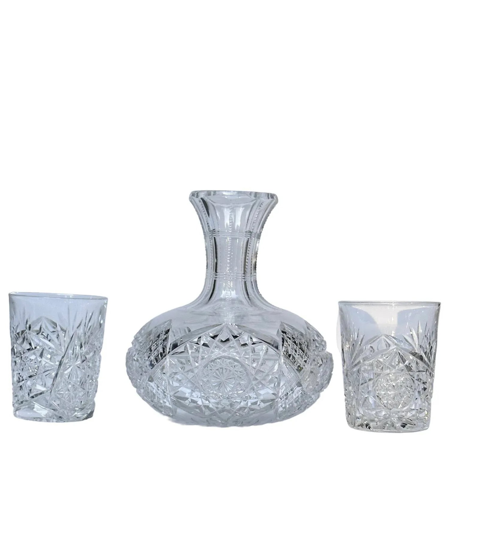 Antique American Brilliant Period Cut Crystal Carafe and Tumblers Set- 5 Pieces - 3