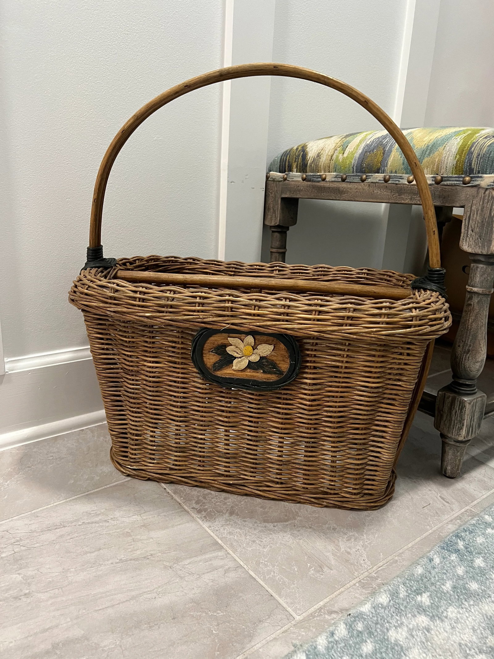 Vintage Wicker Magazine Basket Rack - 4