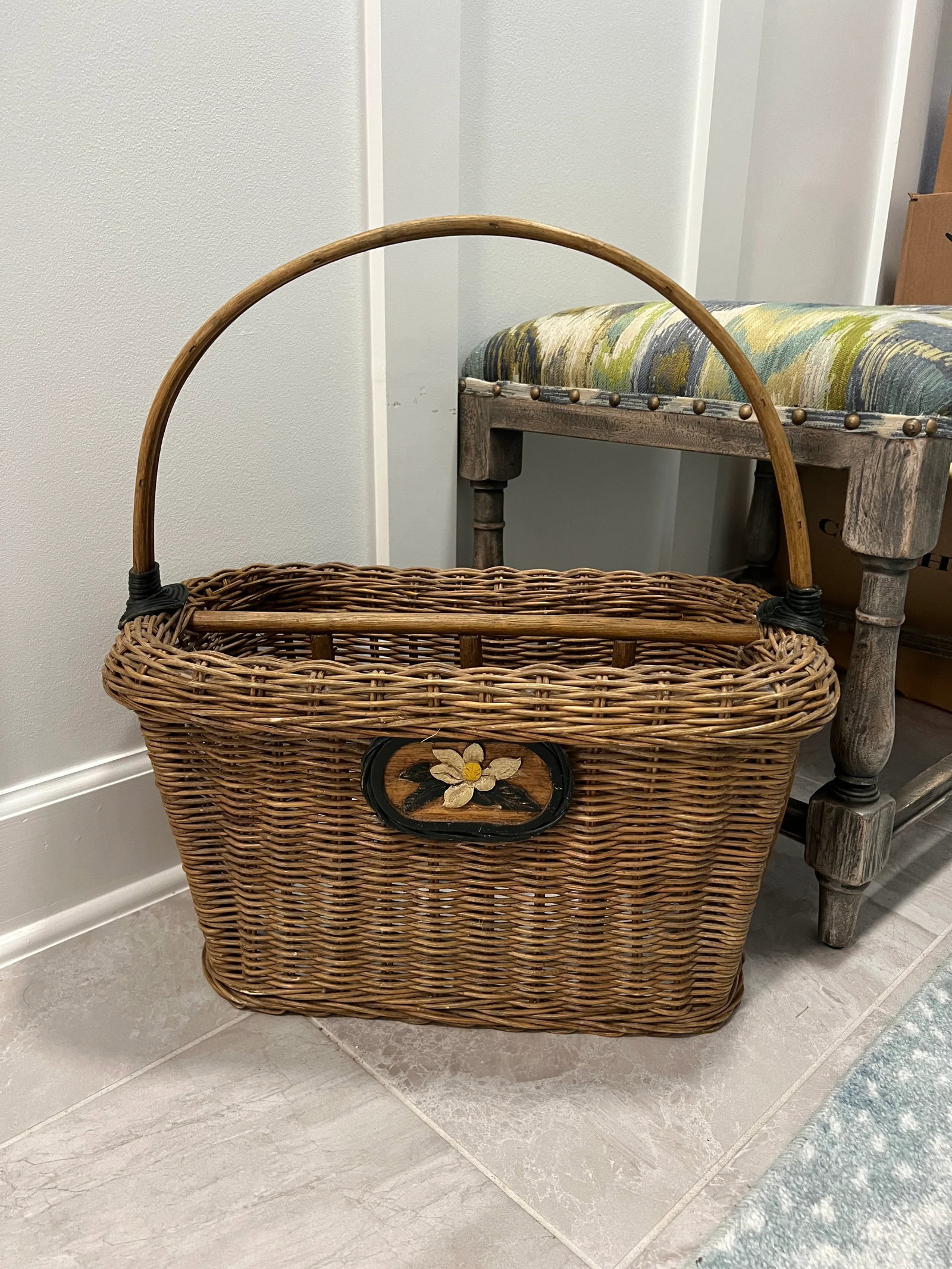 Vintage Wicker Magazine Basket Rack - 5