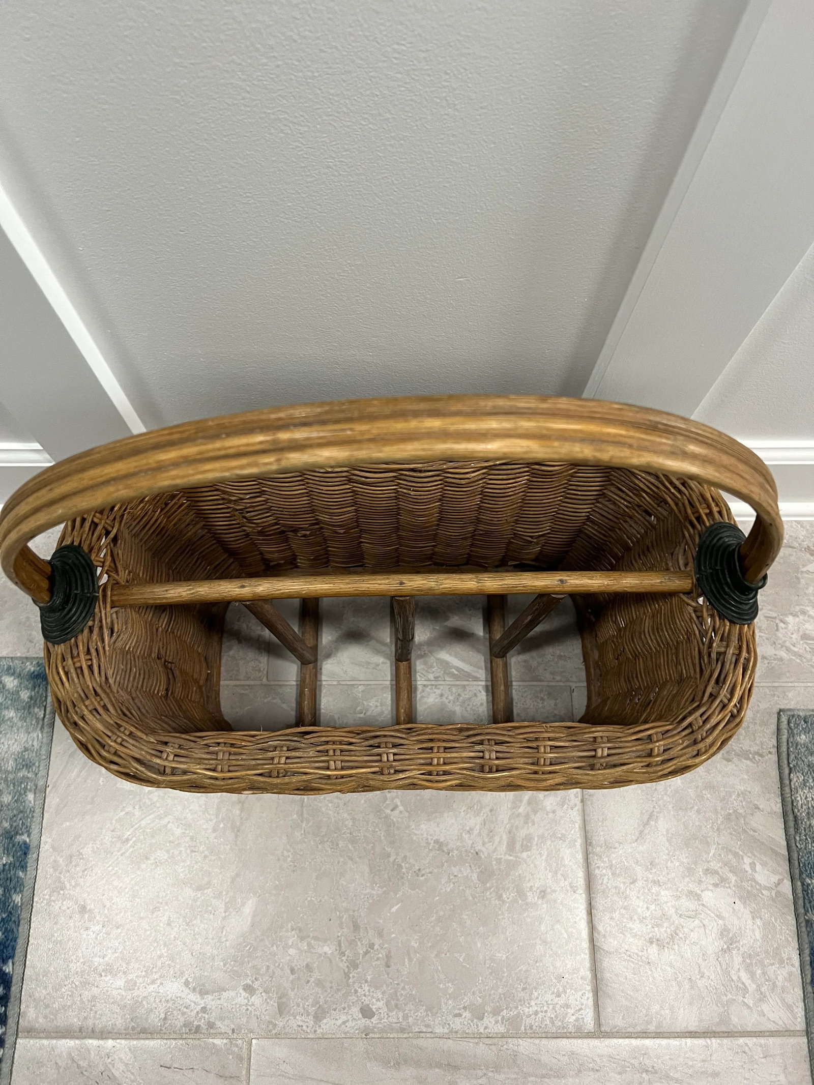 Vintage Wicker Magazine Basket Rack - 7