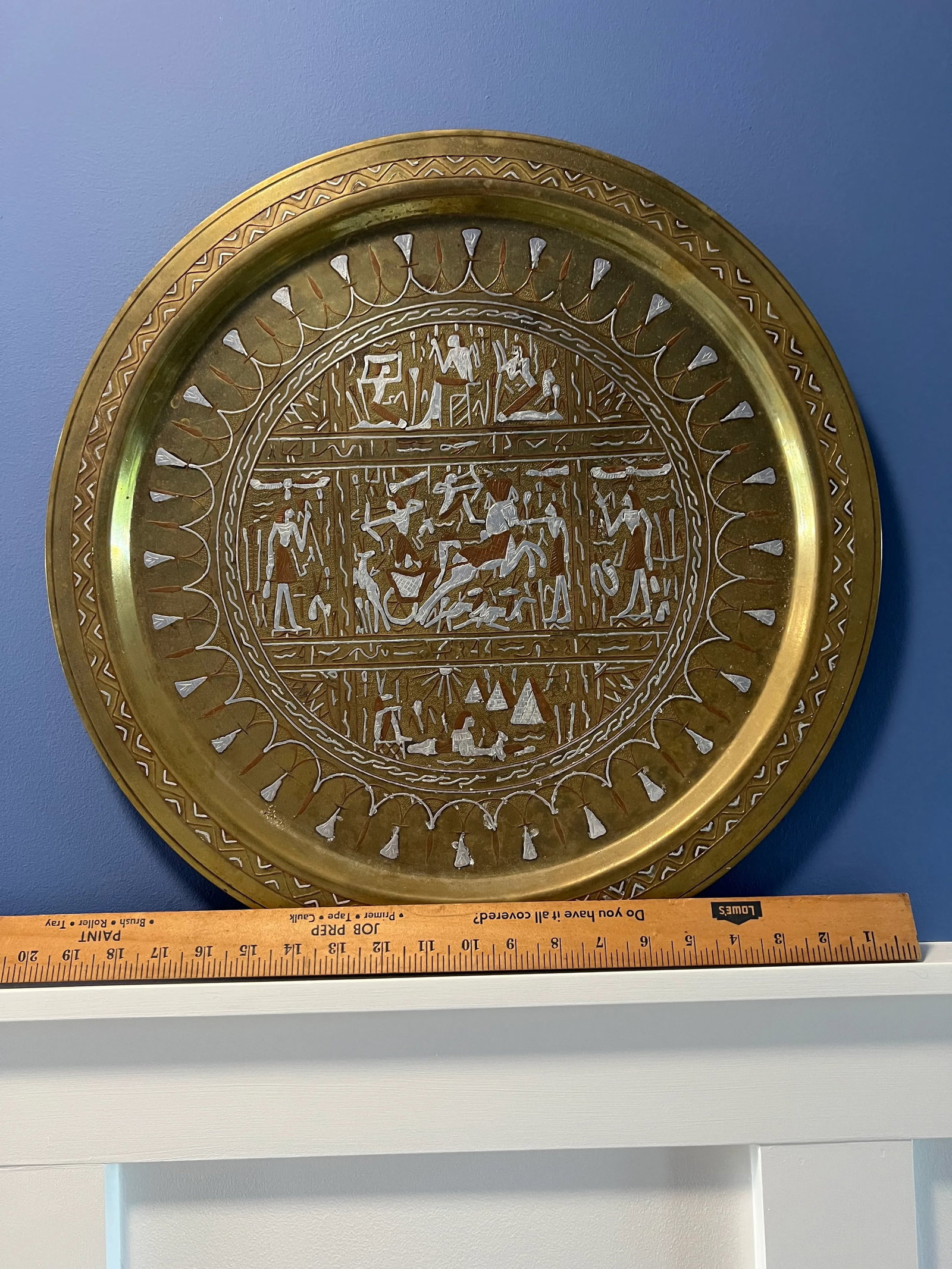 Brass Tray With Silver and Copper Inlay Egyptian Design - 2