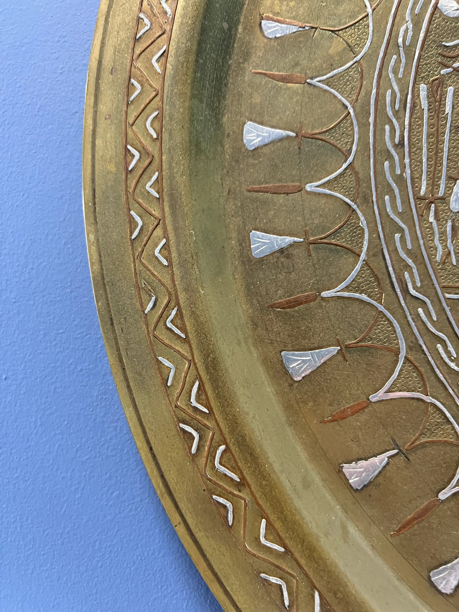 Brass Tray With Silver and Copper Inlay Egyptian Design - 5