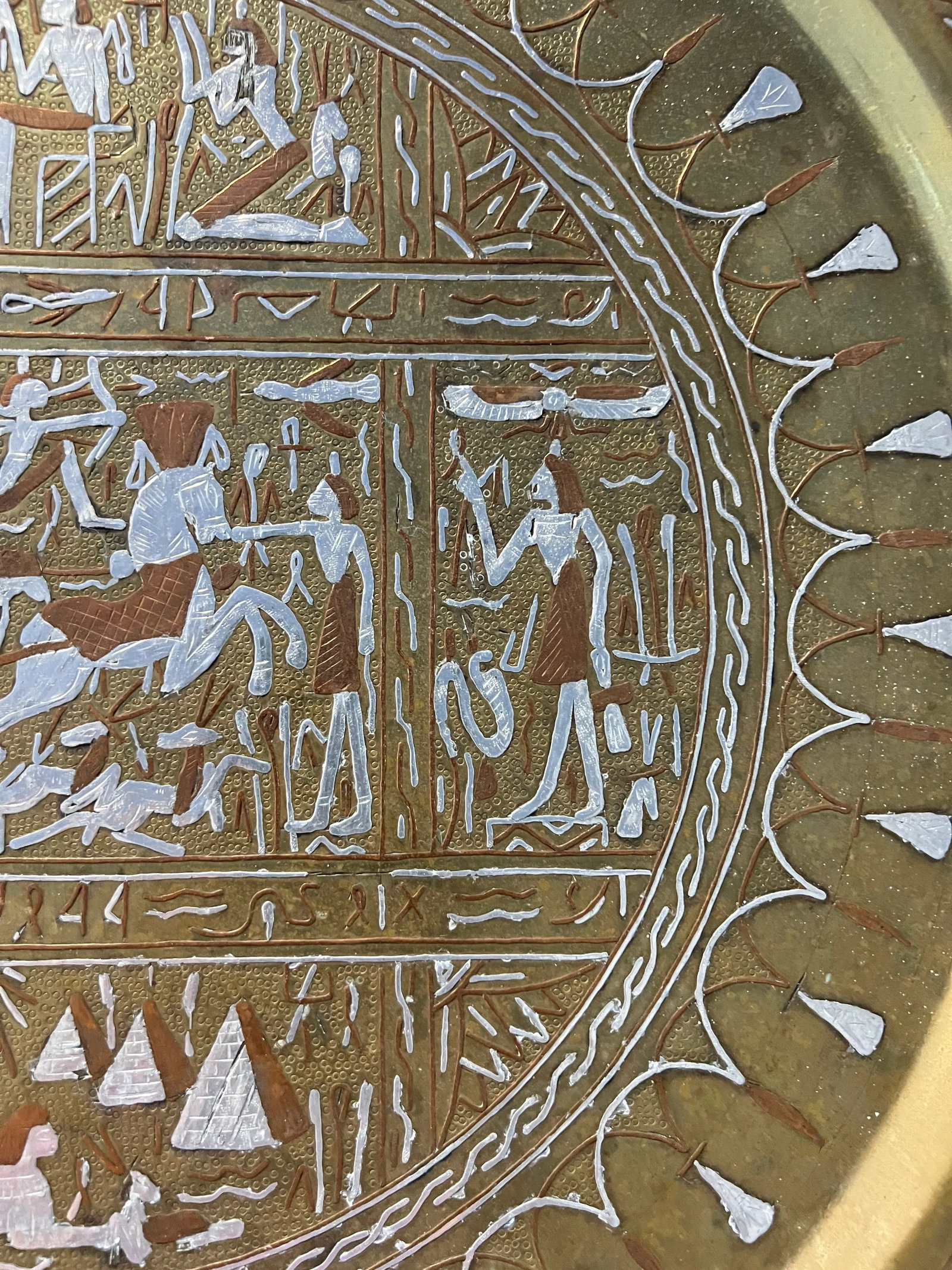 Brass Tray With Silver and Copper Inlay Egyptian Design - 8