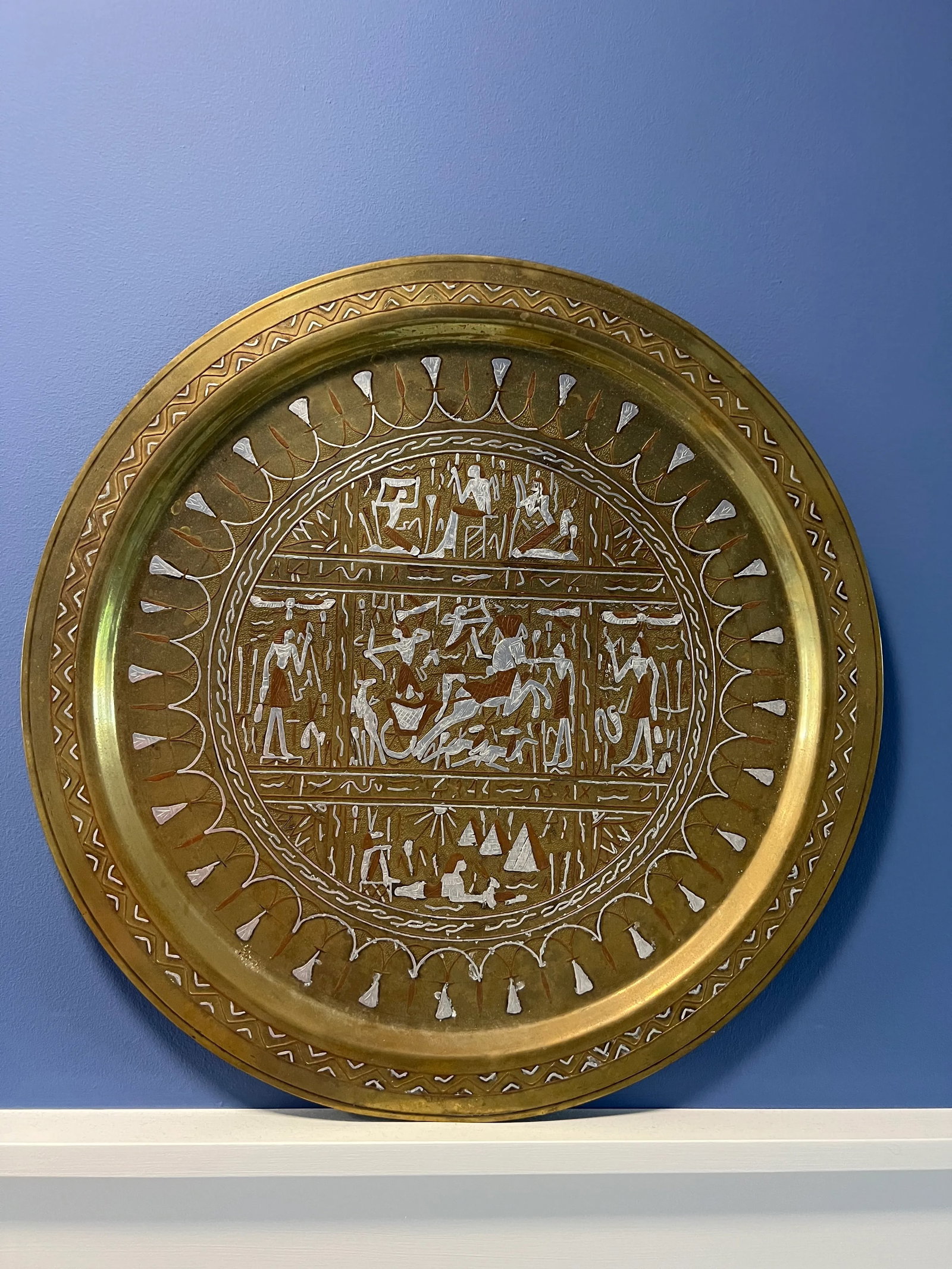 Brass Tray With Silver and Copper Inlay Egyptian Design - 9