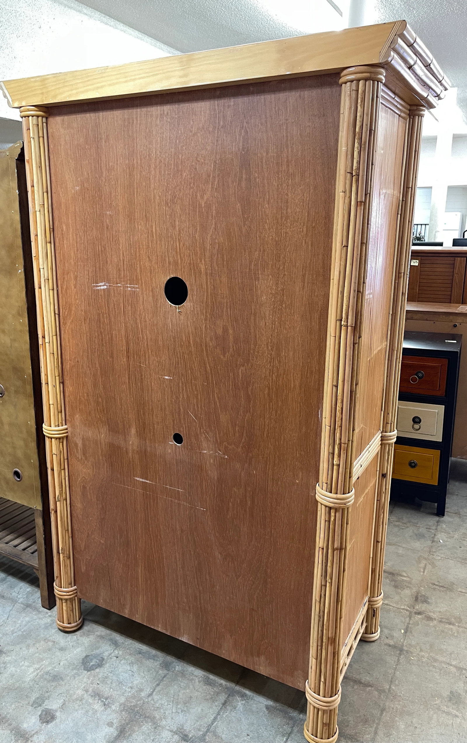 Coastal Vintage McGuire Style Split Bamboo Tv Armoire - 6