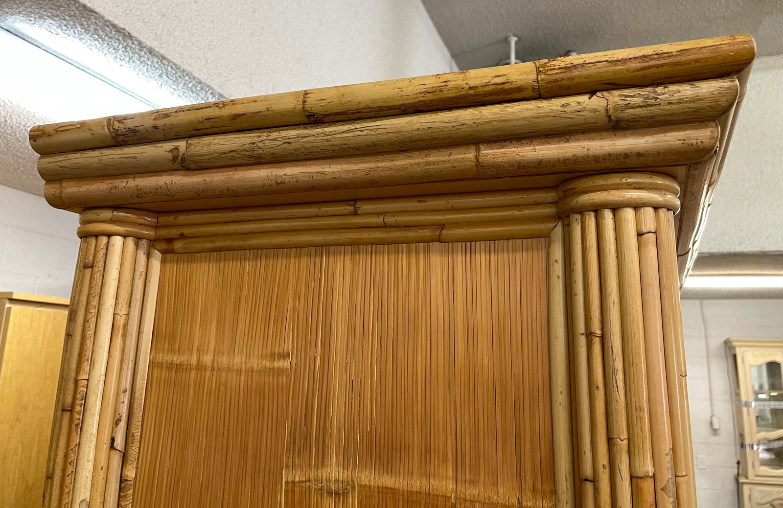 Coastal Vintage McGuire Style Split Bamboo Tv Armoire - 9