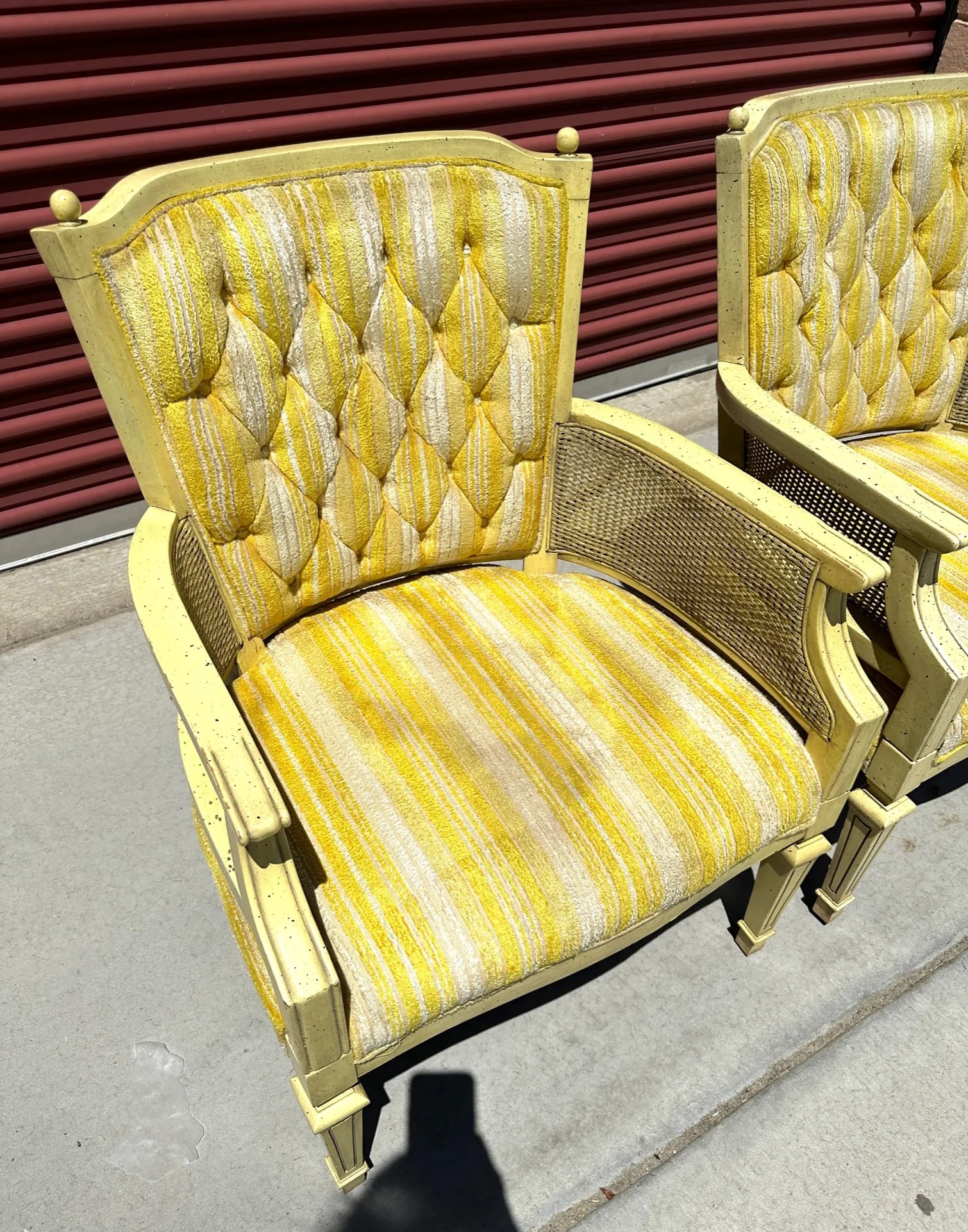 Vintage Yellow Tufted Arm Chairs-A Pair - 7