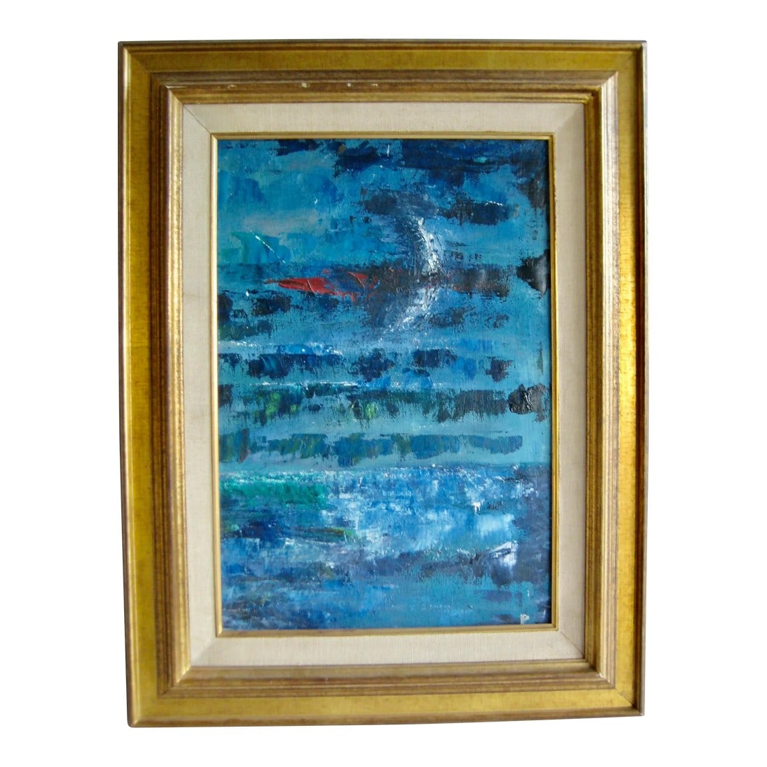Mid Century Modern Abstrct Oil Painting 1961: Strong in style and coloring this beautiful oil painting meets perfectly the criterias of mid century abstrat art in the use of colors and texture , lovely size unframed 20"H on 13.50 " W it is also