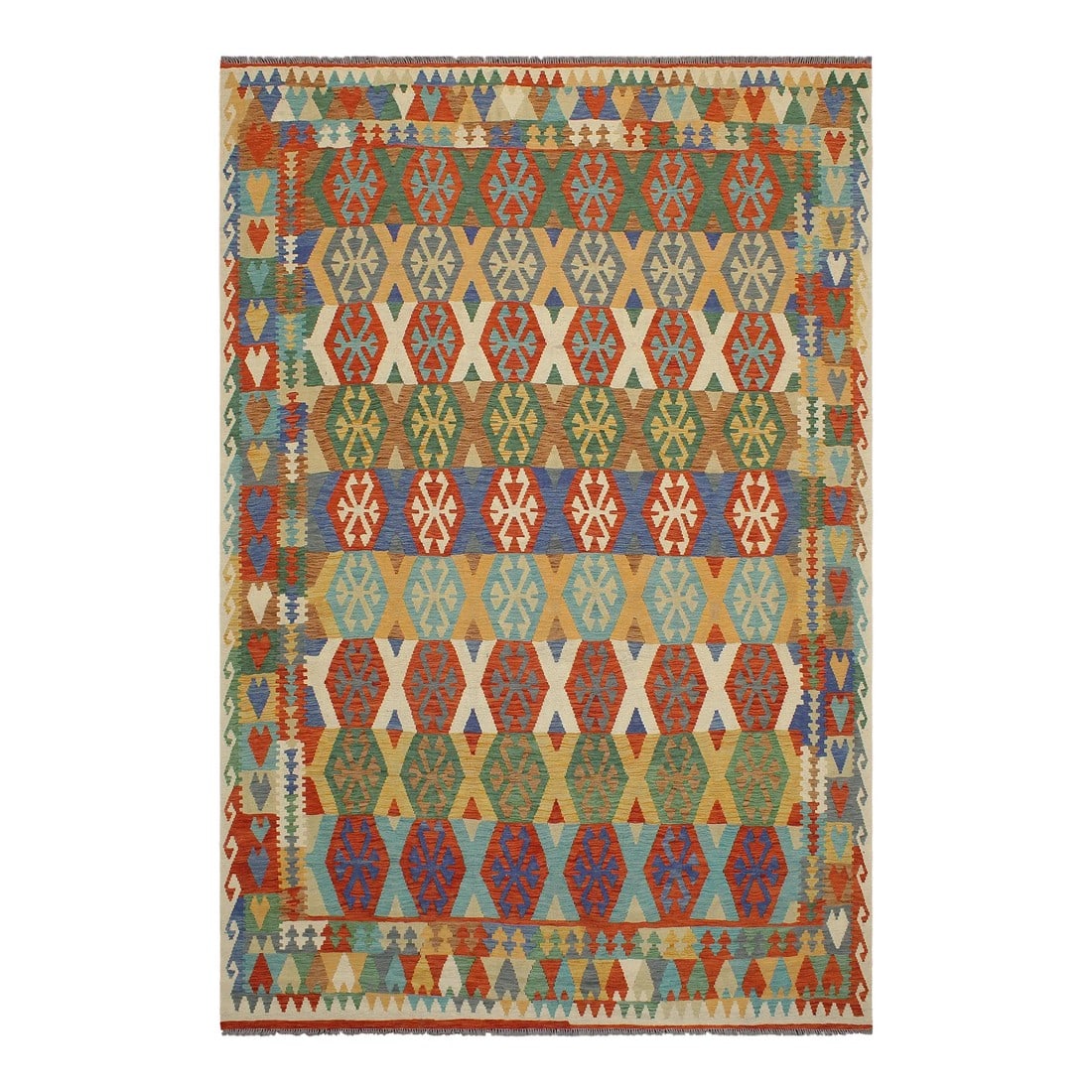 Abstract Kilim Beige Rust Wool Rug - 8'4" X 9'6" (1 of 7)