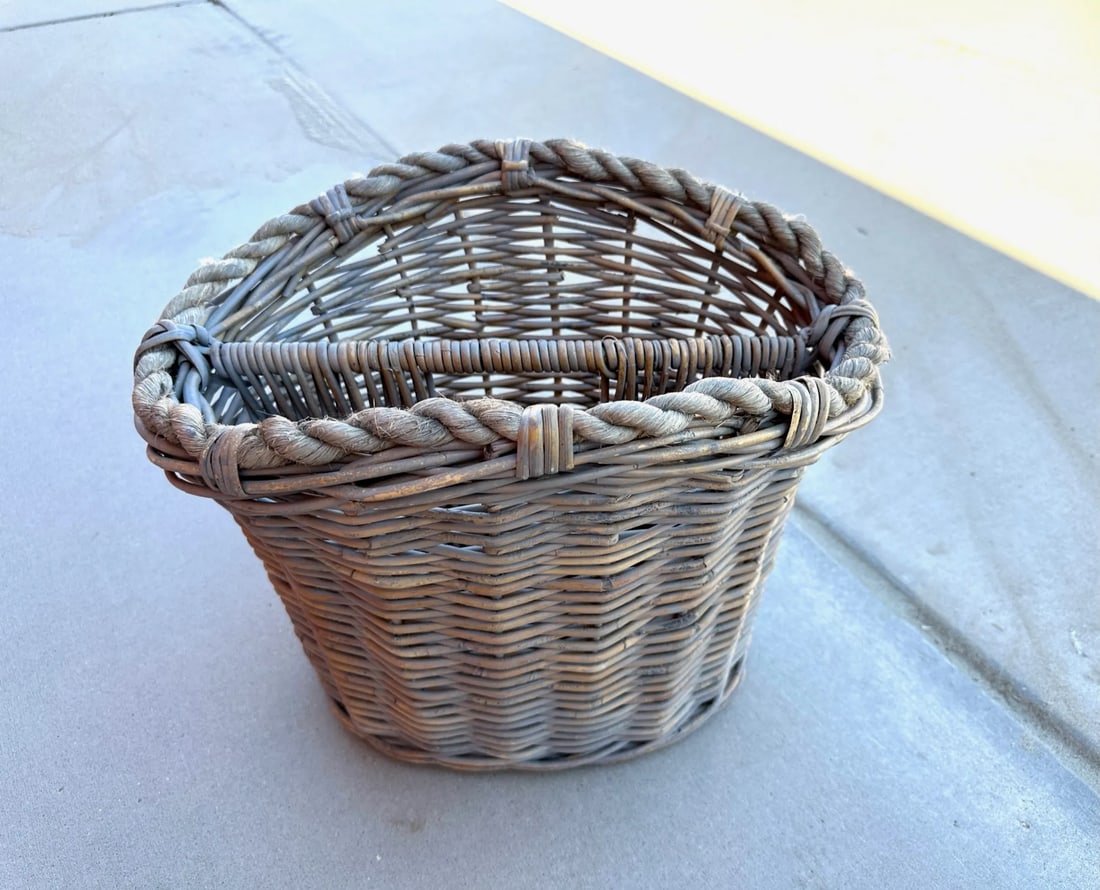 Rustic European Gray Wash Wicker Basket - 2