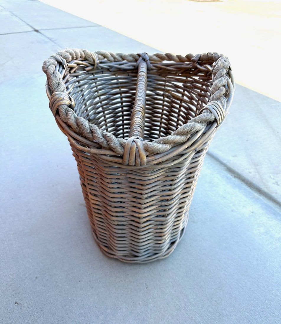 Rustic European Gray Wash Wicker Basket - 3