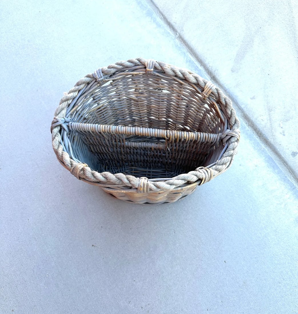 Rustic European Gray Wash Wicker Basket - 6