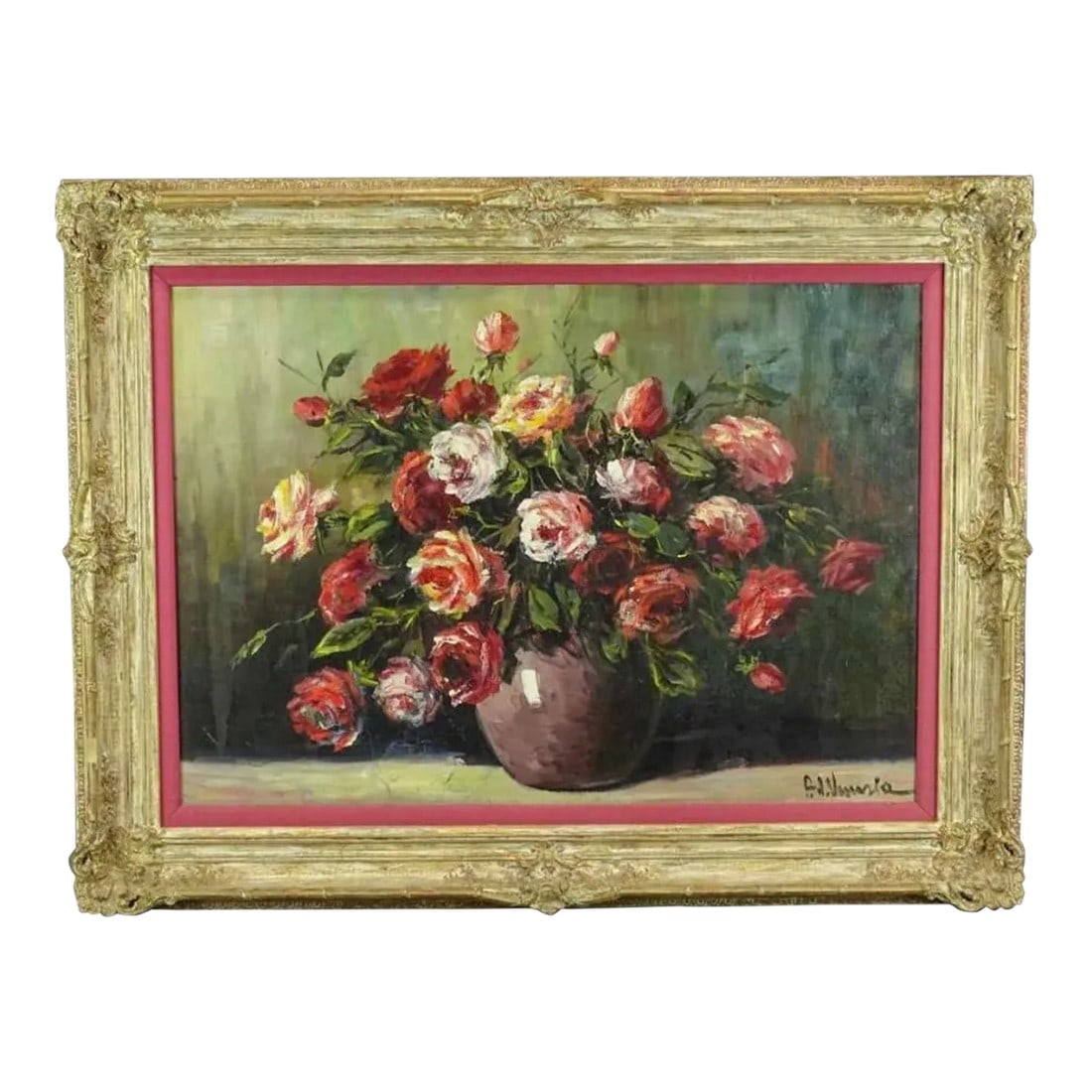 Oil Painting Still Life of Roses 19th Century: Oil painting on canvas. Framed. Still life with roses. Signed LRC early 20th century or late 19th. Condition: Alterations: Original Condition Unaltered Imperfections: Some Imperfections Condition