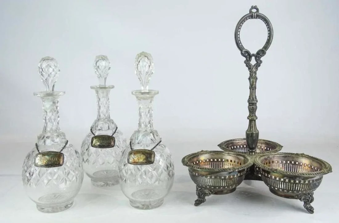 Antique English Silver Three Section Silverplate Decanter Holder or Tantalus With Lateraling Liquor - 2
