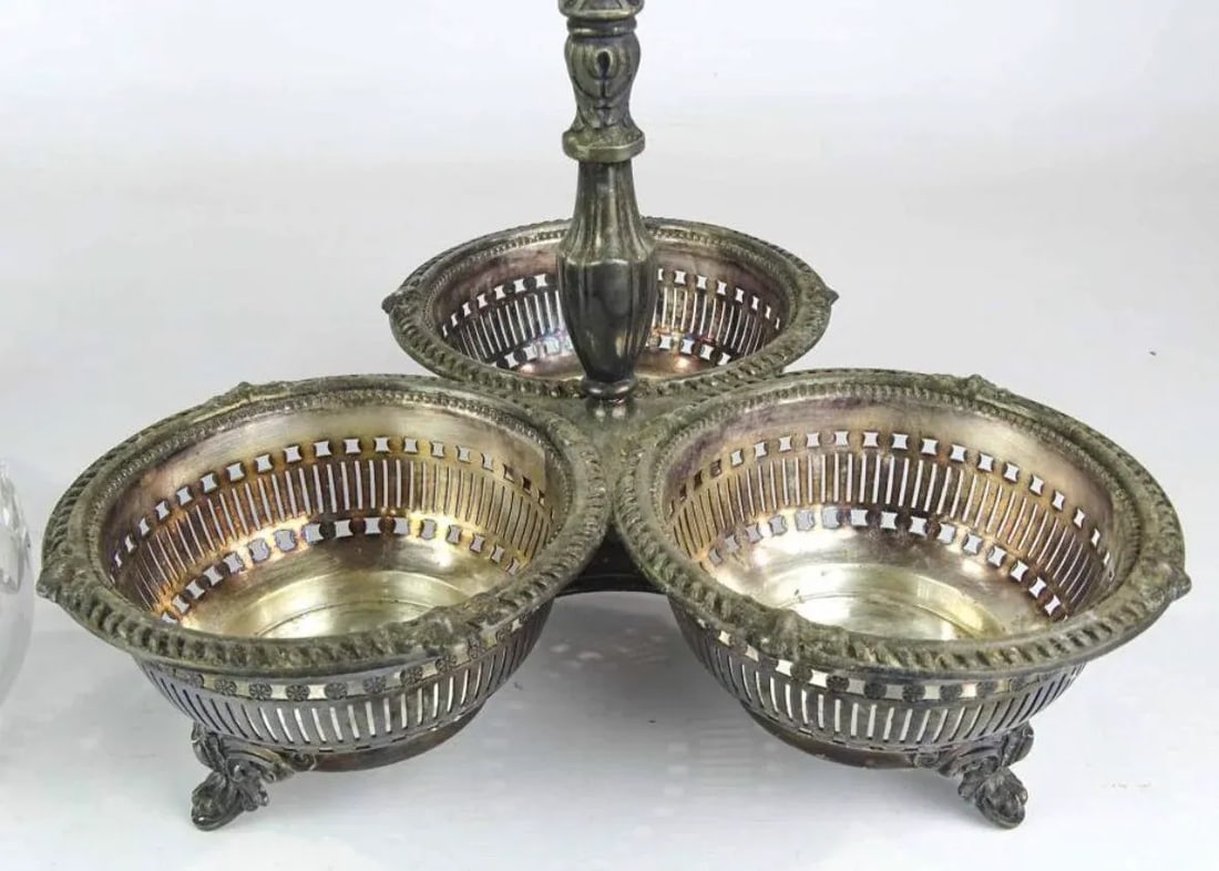Antique English Silver Three Section Silverplate Decanter Holder or Tantalus With Lateraling Liquor - 3