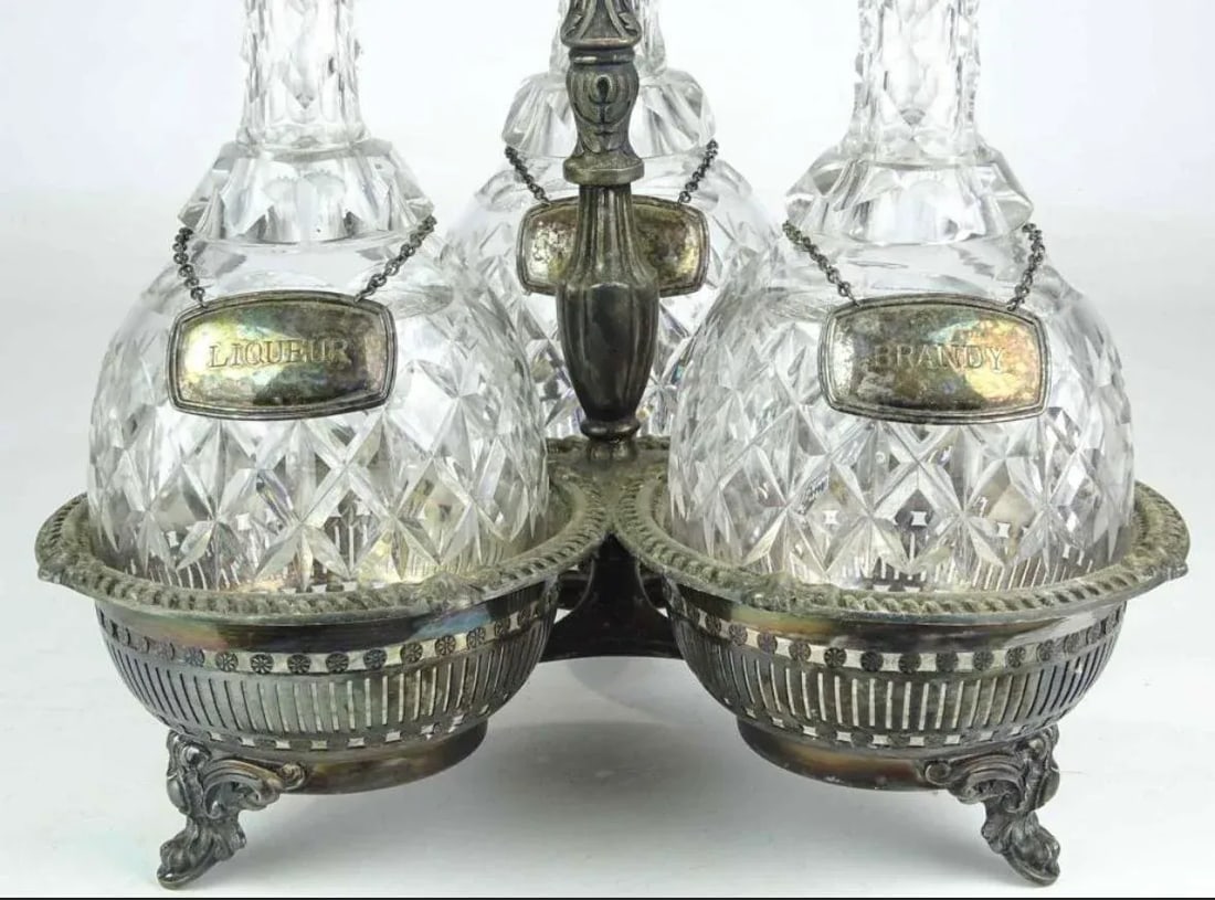 Antique English Silver Three Section Silverplate Decanter Holder or Tantalus With Lateraling Liquor - 5