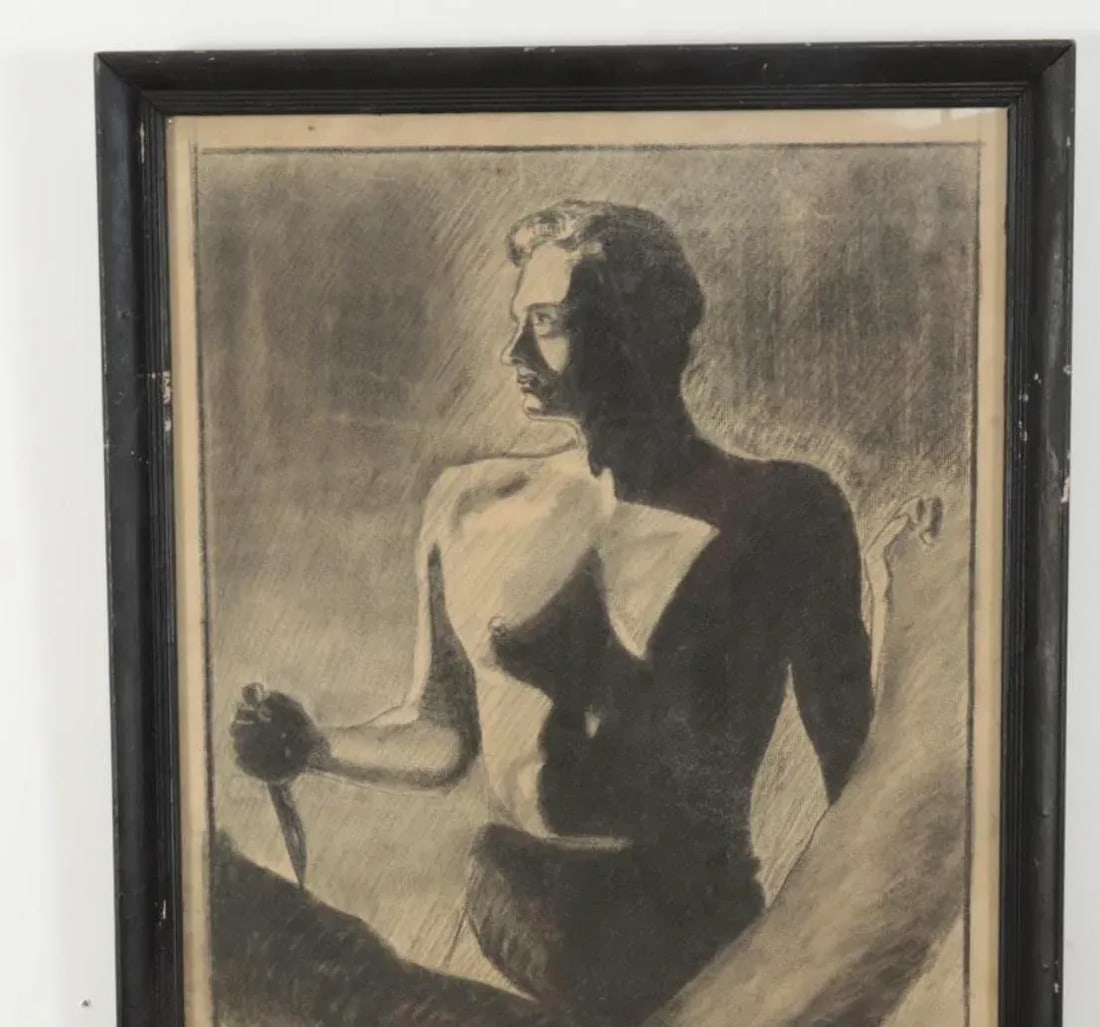 Large 1920s Sketch of a Male Nude in Swimsuit - 3