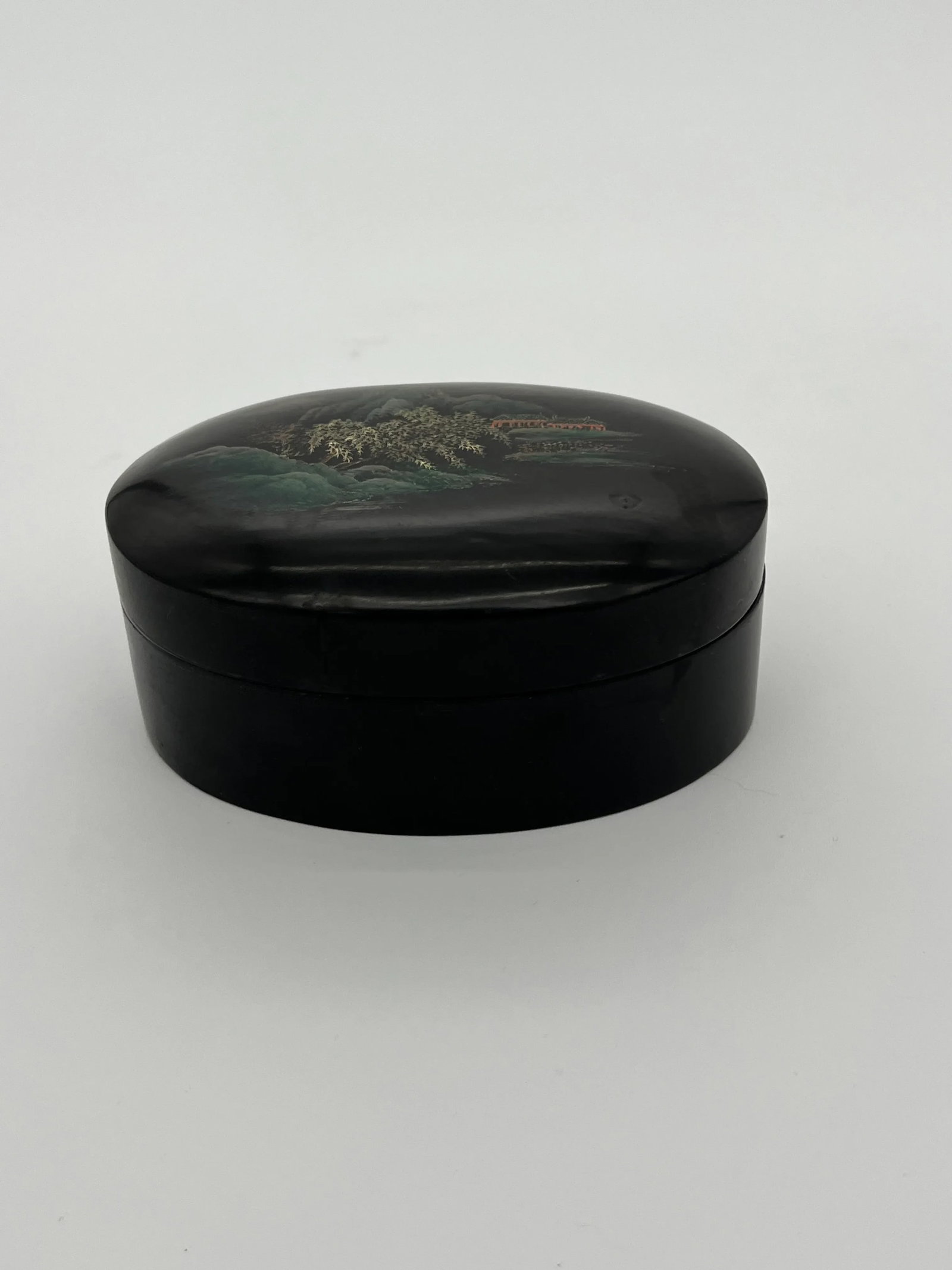 Vintage Asian Oval Black Lacquered Trinket Box - 6