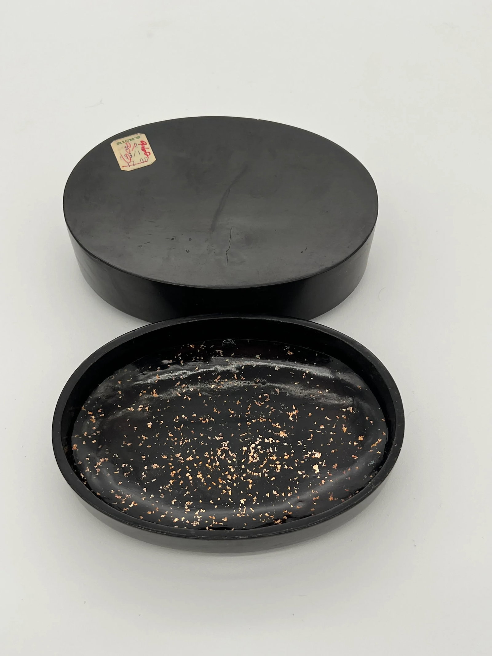 Vintage Asian Oval Black Lacquered Trinket Box - 7