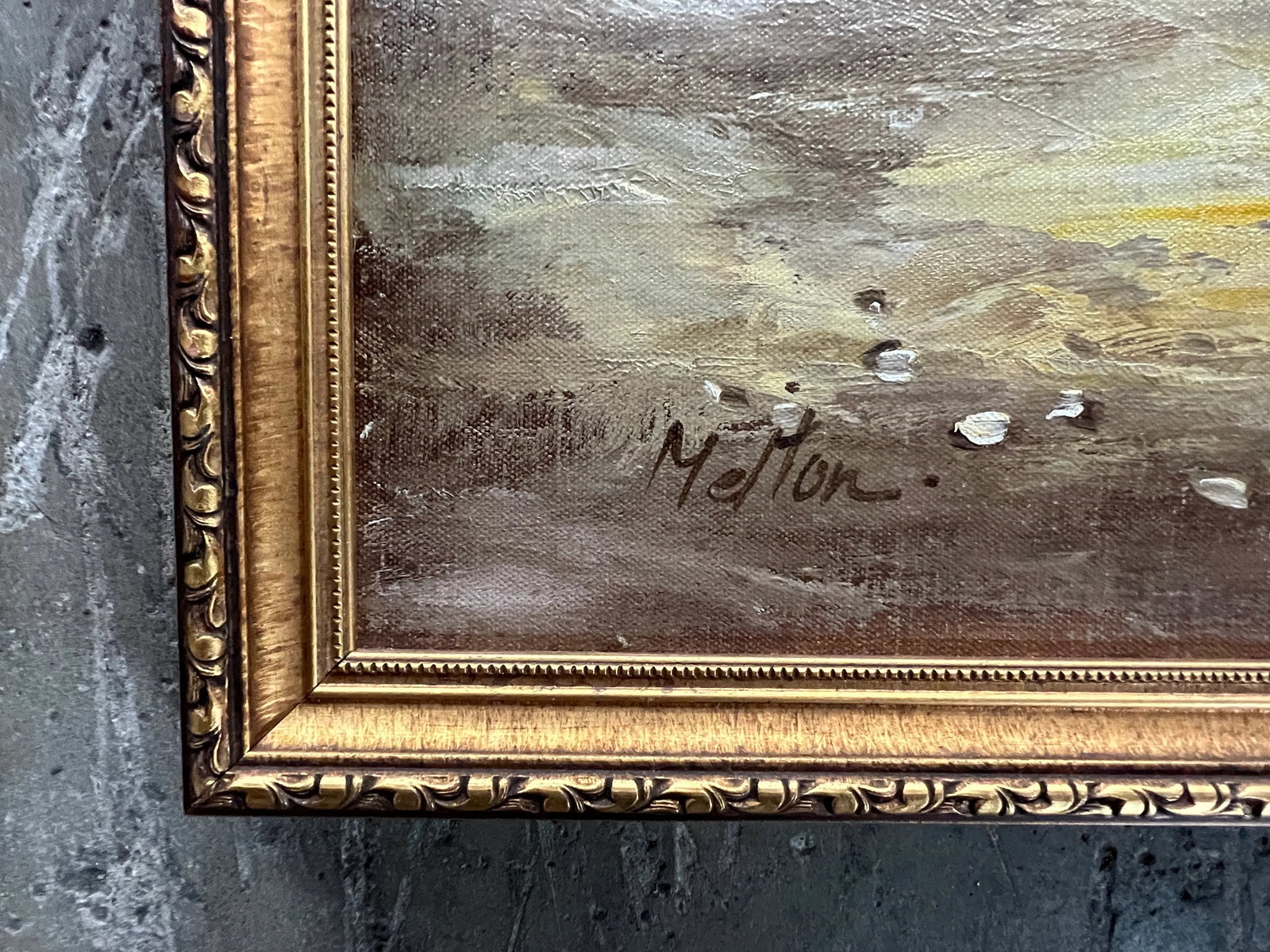 Vintage Old Rural Village Signed by Melton - Original Oil on Canvas - 4