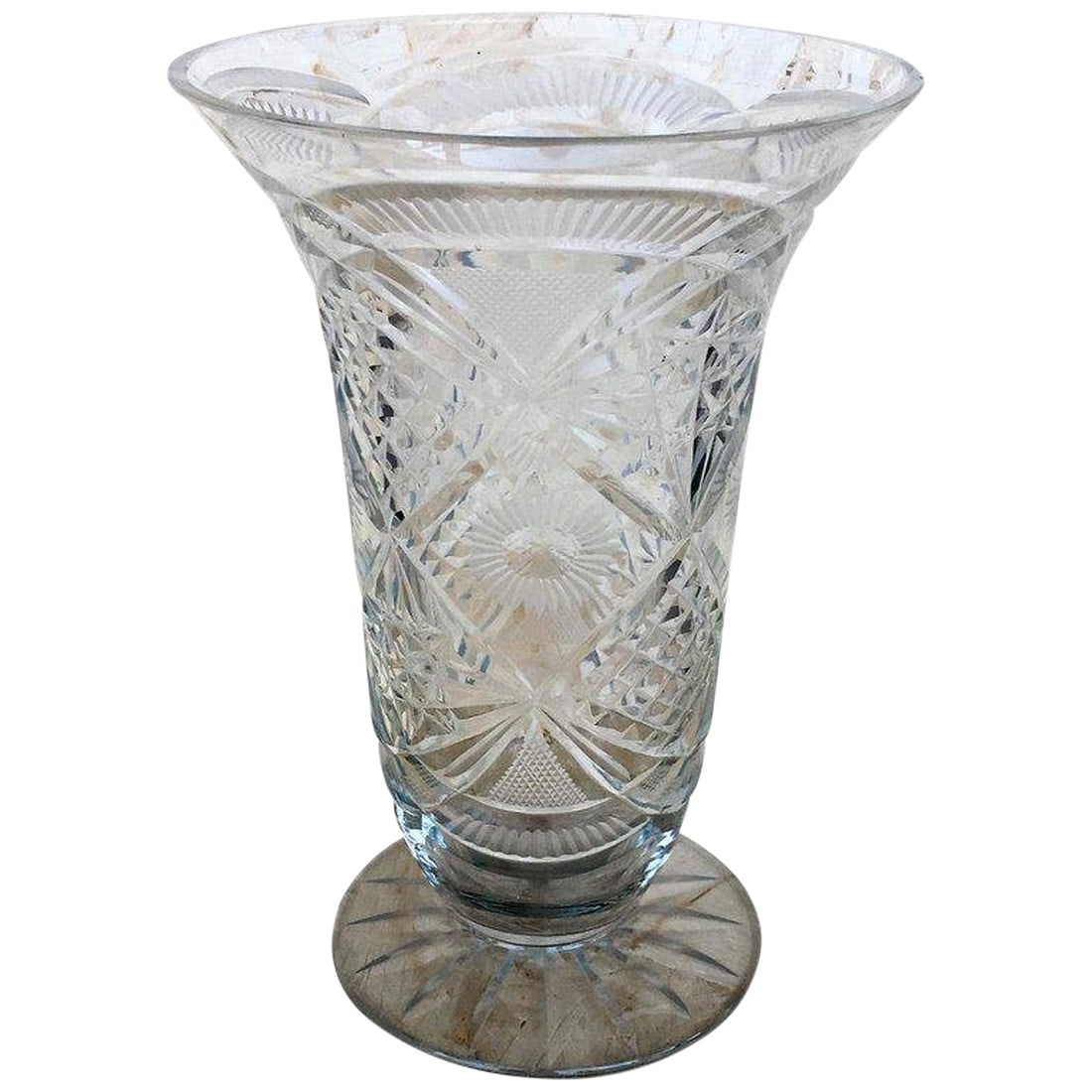 20th Century Art Deco Etched Carved Glass Vase With Ornamental Motifs: About 20th century Art Deco etched carved glass vase with ornamental motifs. Details PRODUCTION TIME Available Now IN THE STYLE OF Art Deco PLACE OF ORIGIN Italy DATE OF MANUFACTURE 1960 PERIOD