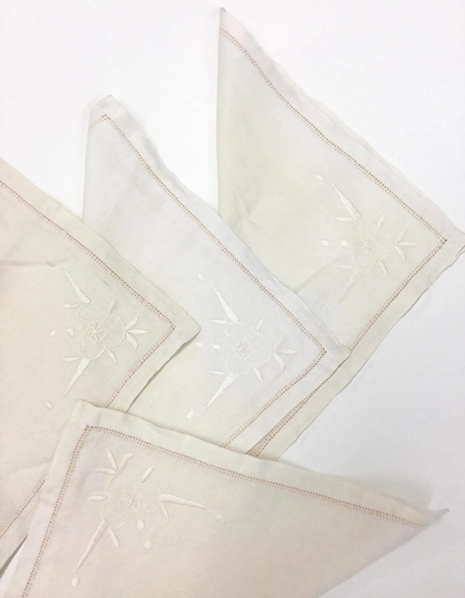 Early 20th Century Antique Linen Cocktail Napkins - Set of 4 - 3