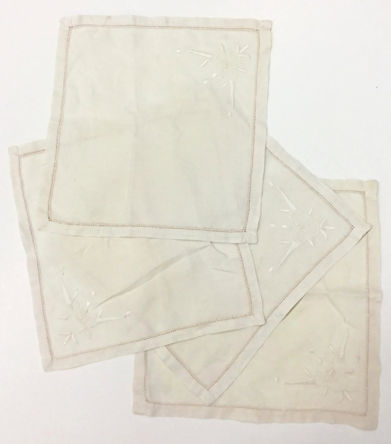 Early 20th Century Antique Linen Cocktail Napkins - Set of 4 - 9