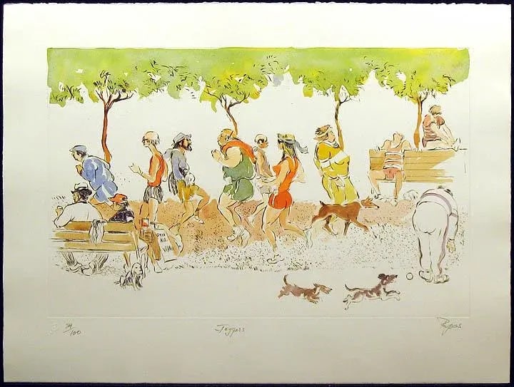 William Papas "Joggers" Hand Colored Drypoint Etching Fine Art - 4
