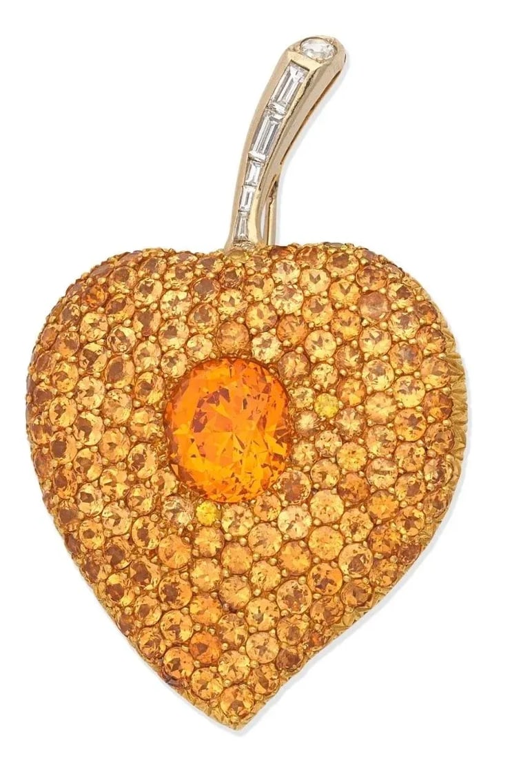 Spessartite and Diamond Brooch by Storied Park Avenue Jewelry Designer Christopher Walling - 8