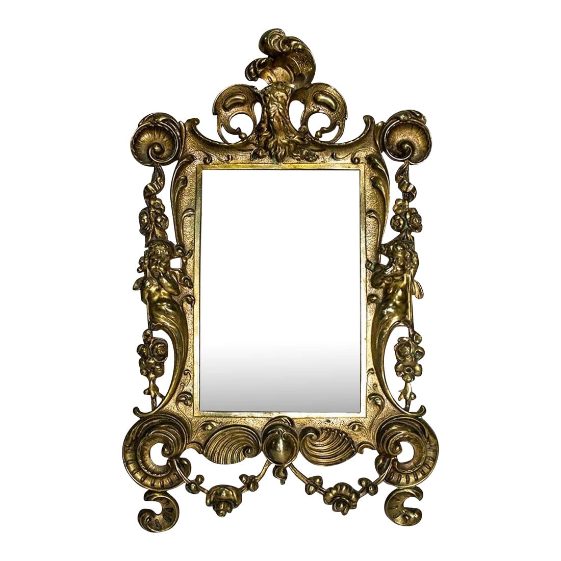Elaborate French Gilt Bronze Picture Frame - Easel Back: Elaborate antique French Rococo easel style photo frame Glass, copper liner & original cardboard insert are included 16" high, 9 3/4" wide, opening 7 1/4" high x 5 1/8" wide (measurement of