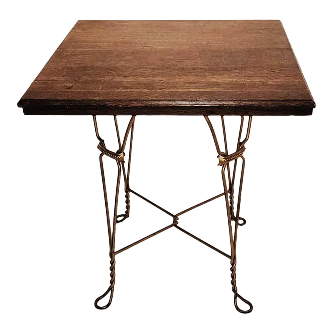 Antique Chicago Wire Company Twist Wire & Wood Table - Potential Restoration: Antique Chicago Wire Company twist & wire wood top table. A photo of the underside is included. Note that the legs are removable and can be used for a different top if desired. This top appears