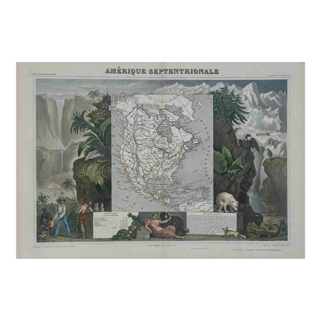 1845 Map of North America by Victor Levasseur: Amerique Septentrionale by Victor Levasseur, published Paris, 1845. Engraved by Raimond Bonheur, father of the famous French artist Rosa Bonheur. Decorative map of North America, showing Upper